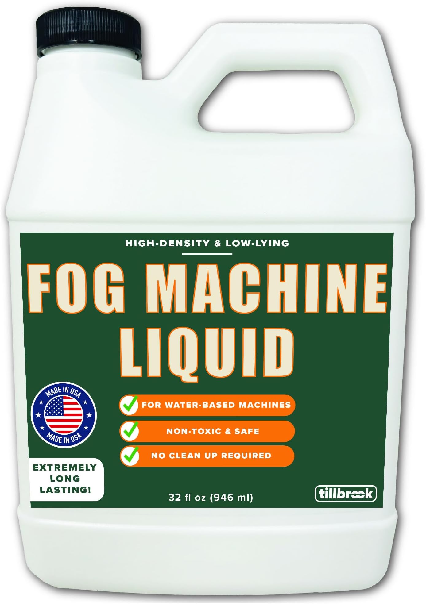 Fog Machine Liquid - 32 oz Tilbrook Fog Machine Fluid - High Density Long Lasting Fog Juice - Low Sleep, Universal, Aqueous Solution for Spooky Halloween Parties, Haunted Houses and Concerts