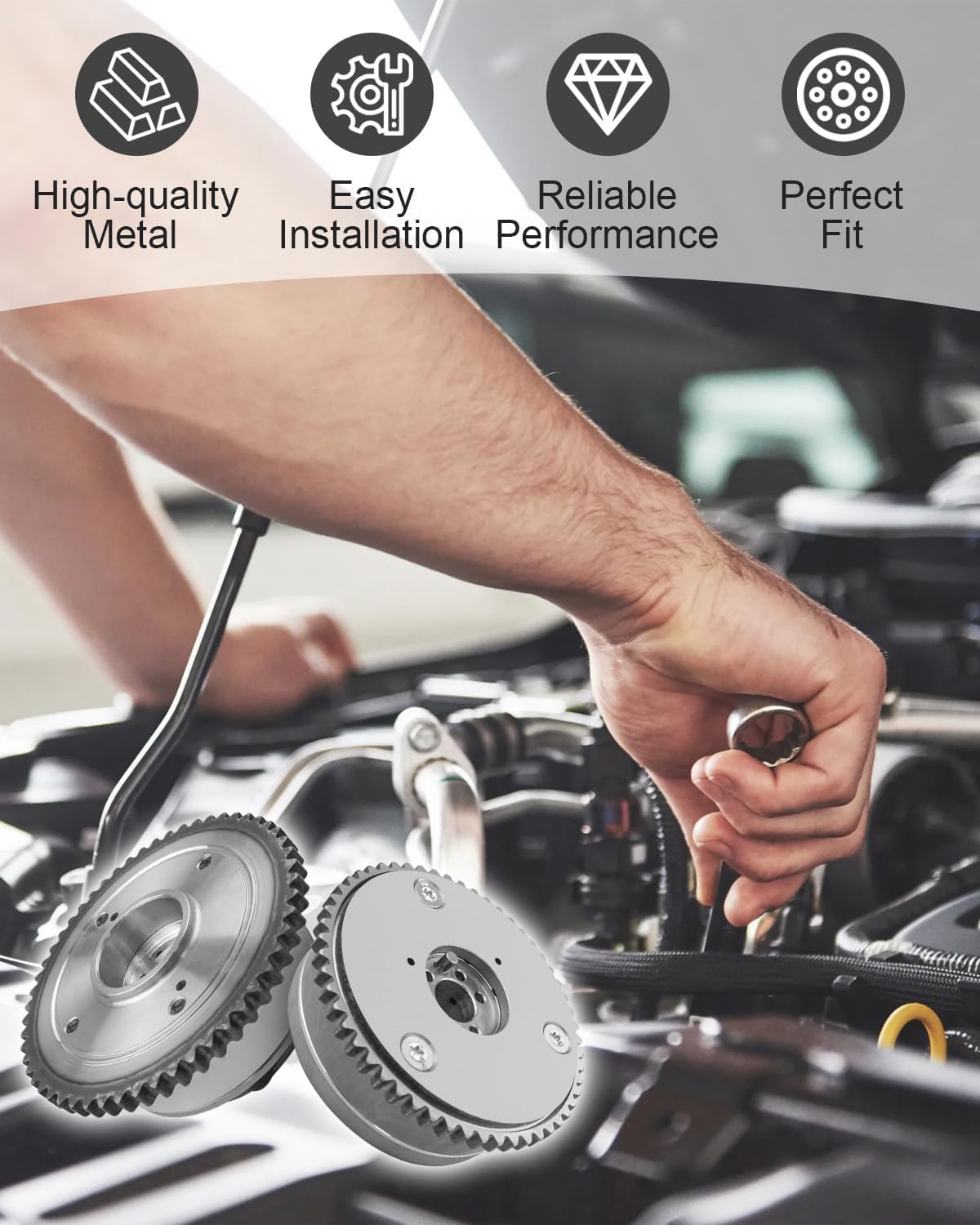 24350-2E700 & 24370-2E020 CVVT Exhaust & Intake Camshaft Gear Fit for Hyundai Elantra Kona Veloster Kia Forte Soul Seltos 2017-2022, Camshaft Sprocket Gear