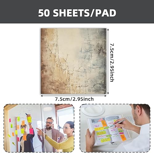 Miniatura 2 de Notas adhesivas autoadhesivas, blocs de papel, notas para publicar para oficina, escuela, organización del hogar (texturas vintage, 4 blocs)