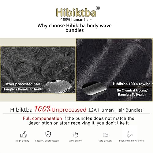 Miniatura 5 de Hibiktba Paquetes de cabello humano ondulado 12A de 26, 28, 30 pulgadas, paquetes de cabello humano 100% sin procesar brasileño virgen sin procesar,