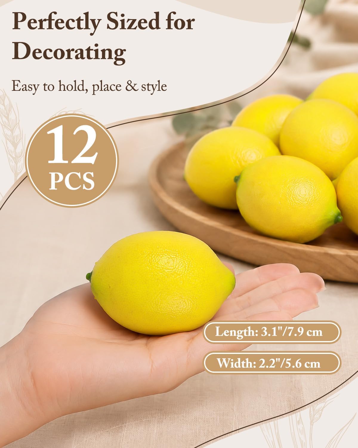 Uniclife 12 Pcs Lemon Decor, Mini Fake Lemons for Decoration | Yellow Lemon Kitchen Decor, Fake Fruit, Lemon Party Decorations, Lifelike Artificial Lemons for Summer Table Decor