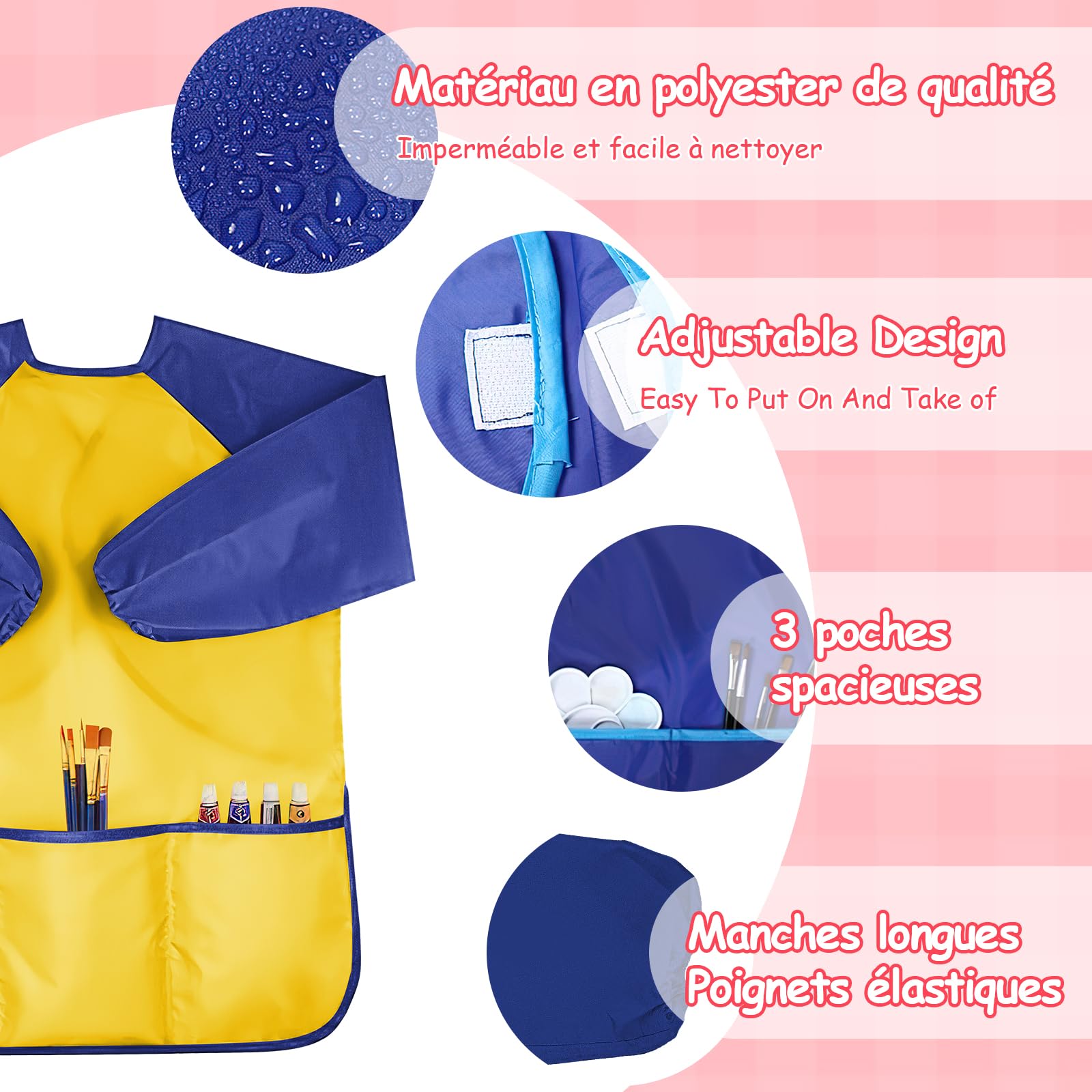 Lot de 24 Tablier Peinture Enfant 5-8 Ans, Blouse Peinture Imperméables | Tablier Cuisine à Manches Longues avec 3 Poches, pour École Activités Peinture Coloriage et Bricolage