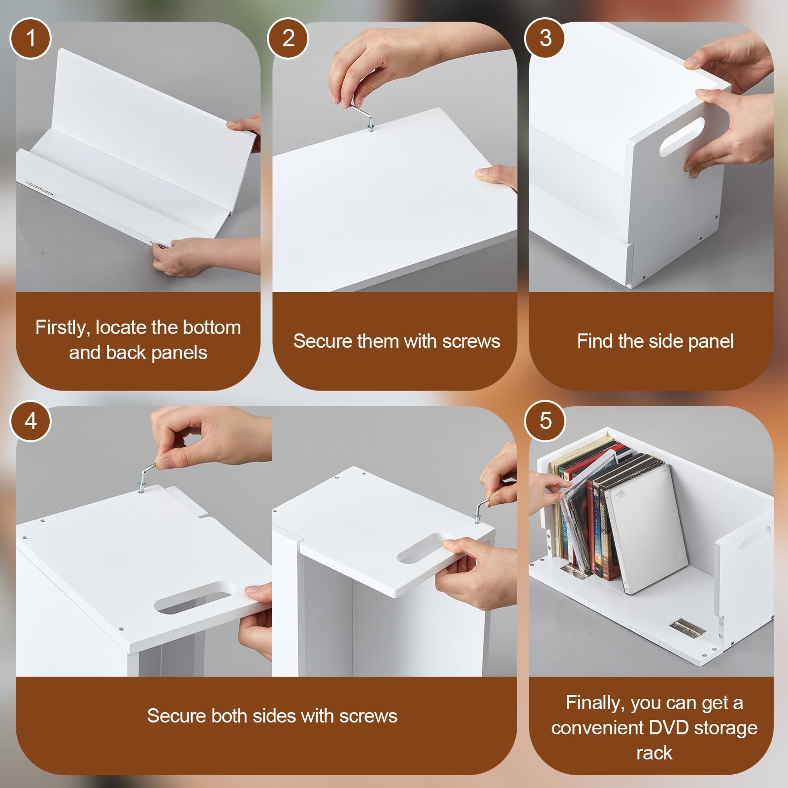CroBlissful Set di 4 scatole in legno per DVD e DVD, in legno massello, con maniglia per il trasporto, per CD, custodie per film, ogni organizer può contenere fino a 26 scatole (bianco)