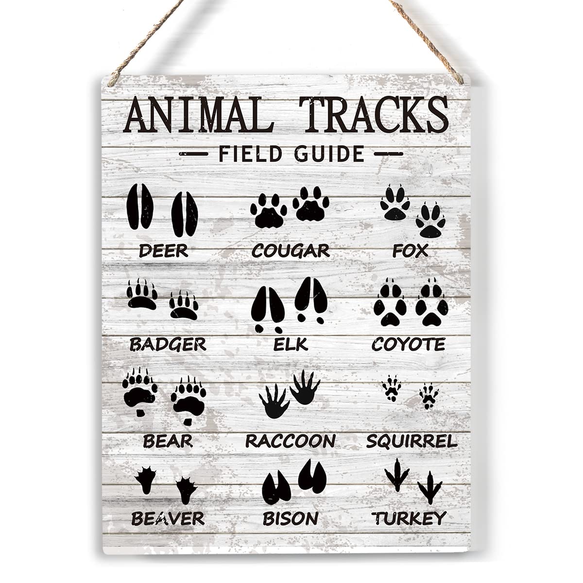 Photo 1 of Animal Tracks Field Guide Sign,Cabin Decorations Woodland Nursery Decor, Treehouse Accessories, Rustic Cabin Decor for Boys Bathroom Bedroom Decorations 8 x 10 inch