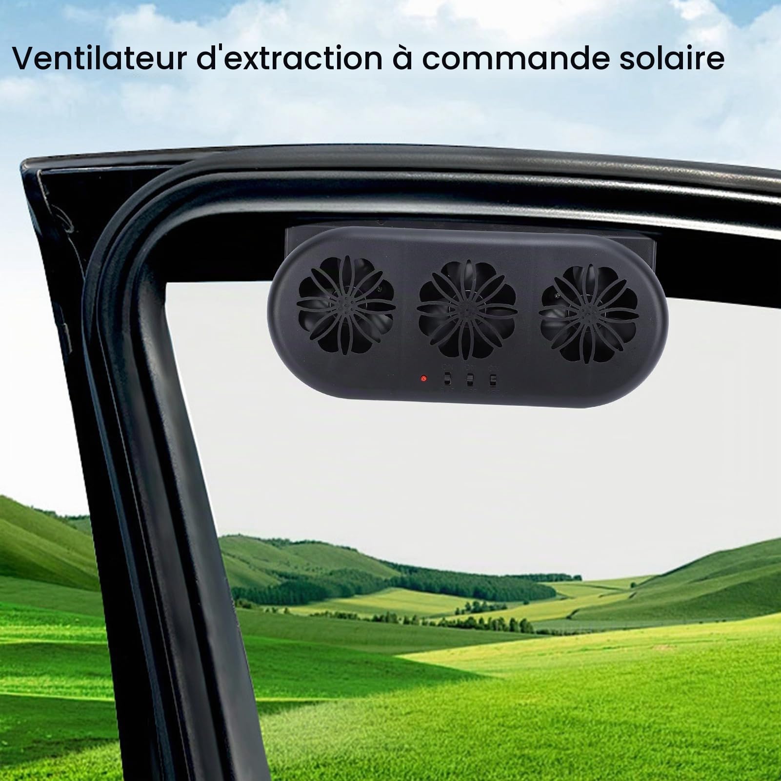 Ventilateur D'échappement à énergie Solaire en Voiture, Ventilation de Fenêtre de Véhicule 3 Ventilateurs, Ventilateur de Refroidissement à éVent de Voiture Rechargeable USB,