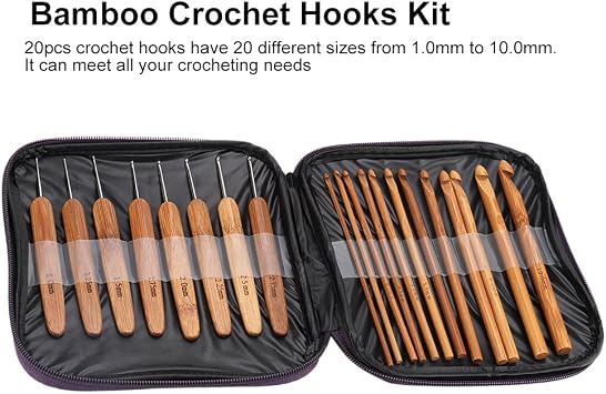 20pcs Bamboo Crochet Hooks Needles Knit Weave Craft Yarn DIY Sewing Tools Knitting Bamboo Crochet Hook Set with Case DIY Tools