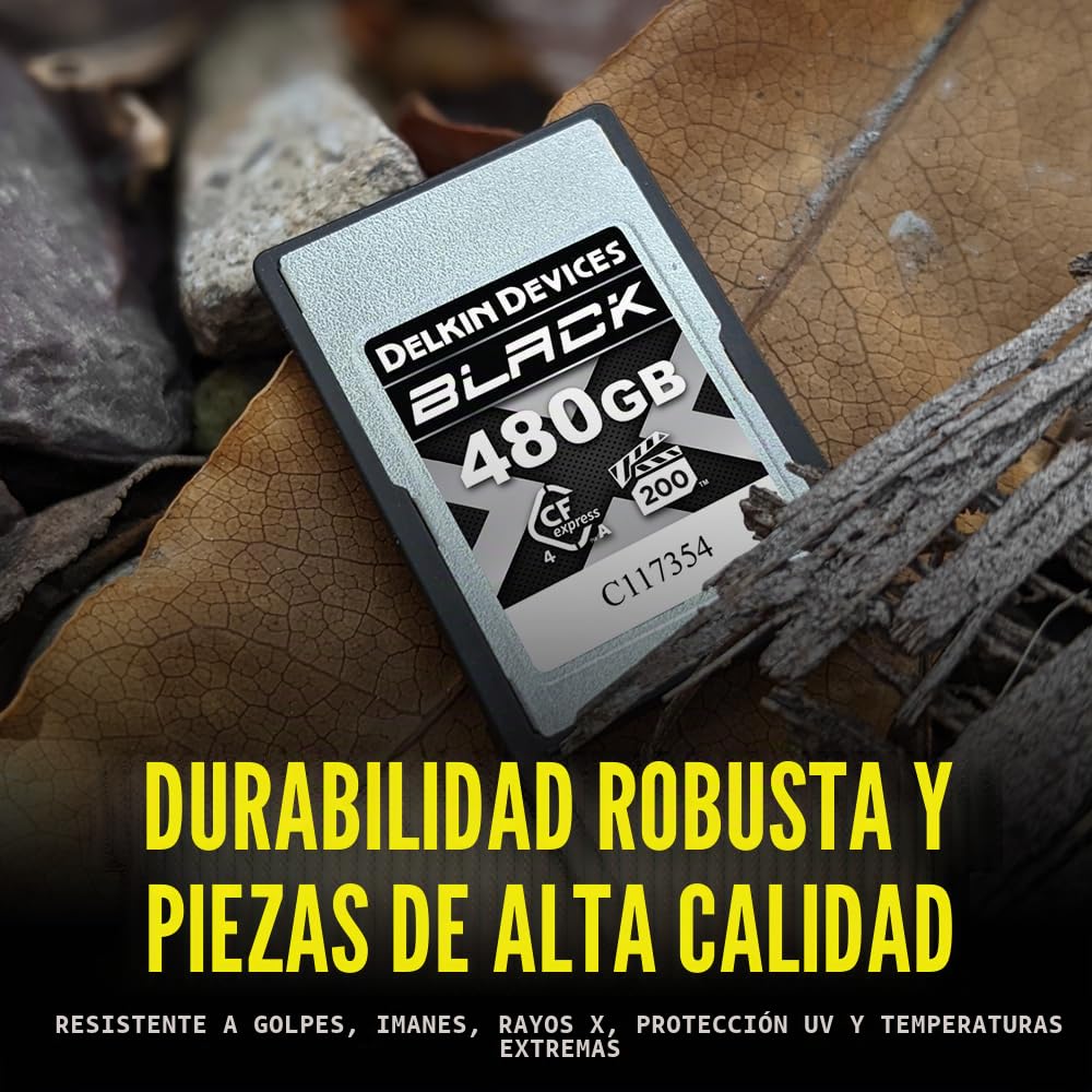Delkin Devices Tarjeta de memoria CFexpress tipo A negra de 480 GB, hasta 1830 MB/s de lectura, velocidades de escritura de 1710 MB/s para video 8K, 6K y 4K, VPG200