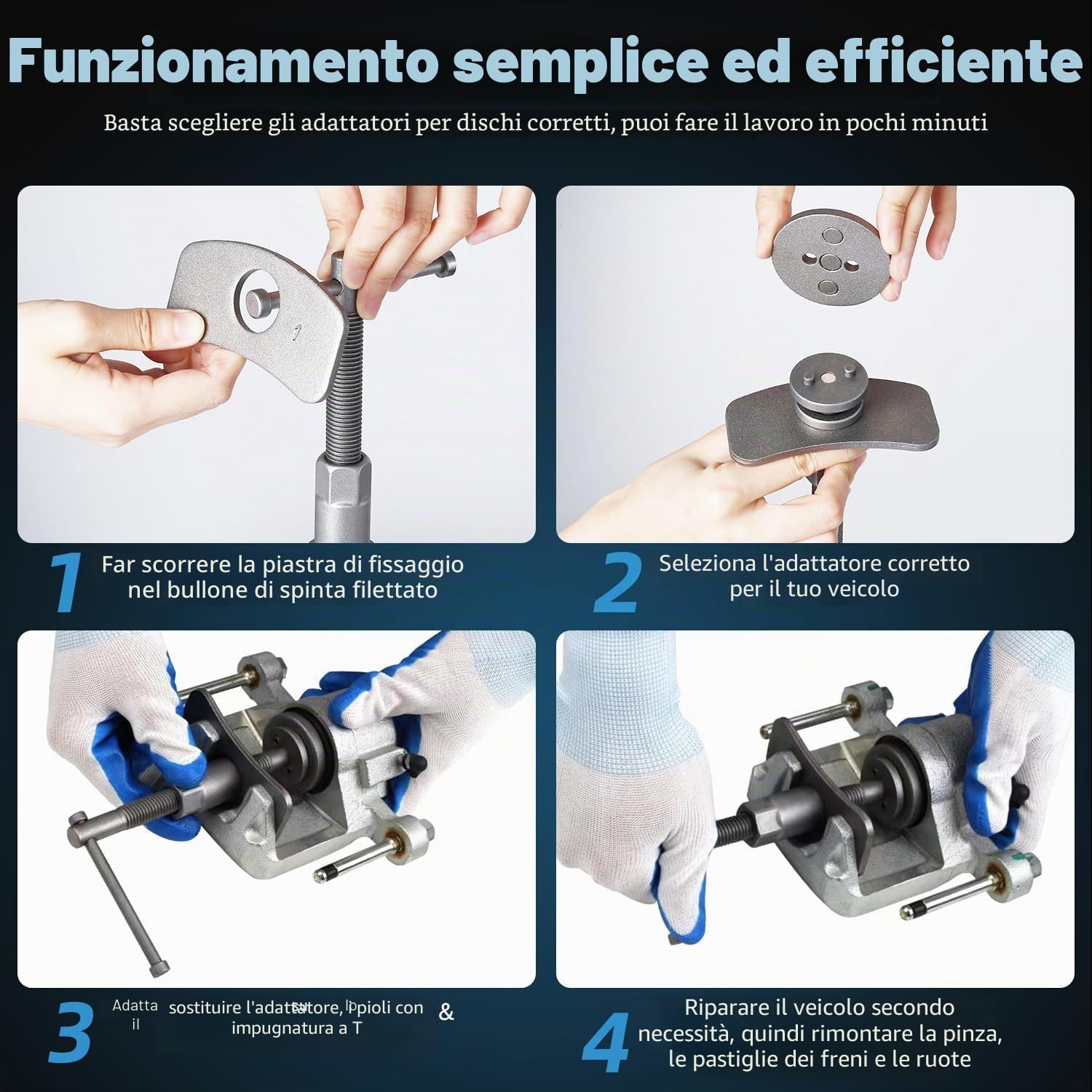 FreeTec Kit di Attrezzi per Pinza Freno a Disco 35 Pezzi, Strumento Robusto per la Compressione e la Rotazione dei Pistoni della Pinza Freno per la Sostituzione delle pastiglie Freno