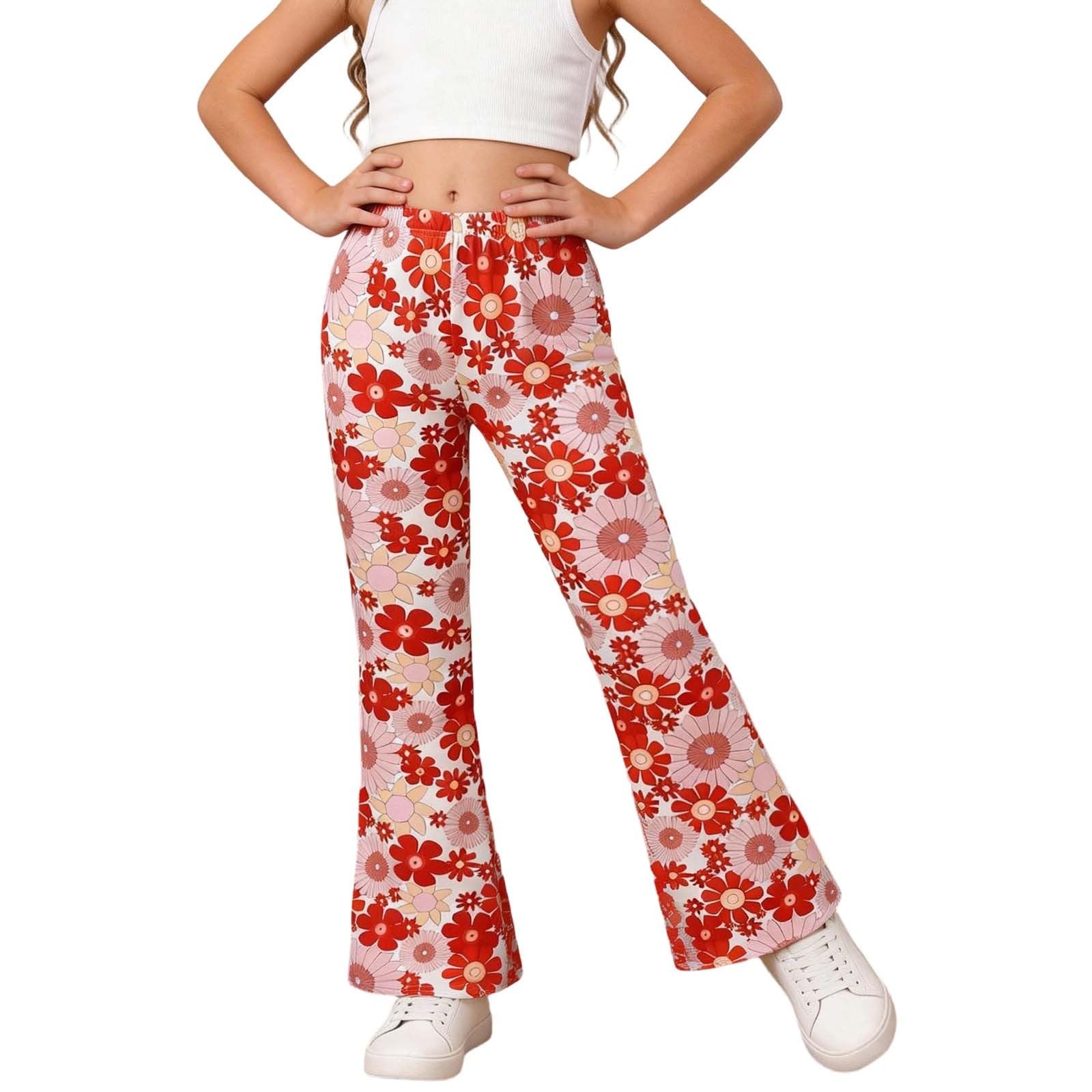 Pantalón acampanado para niño y niña, estampado de flores hippie pantalones 70 Slim Stretch de cintura alta acampanado Bootcut Chic y elegante para trabajo y sastre