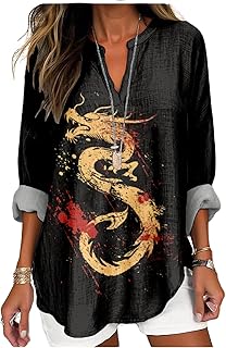 Sponsored Ad - MARSVOVO V Neck Shirt For Women Boho Multi Style Blouse Long Sleeve Novelty Graphic Plus Size Pullover Tops...