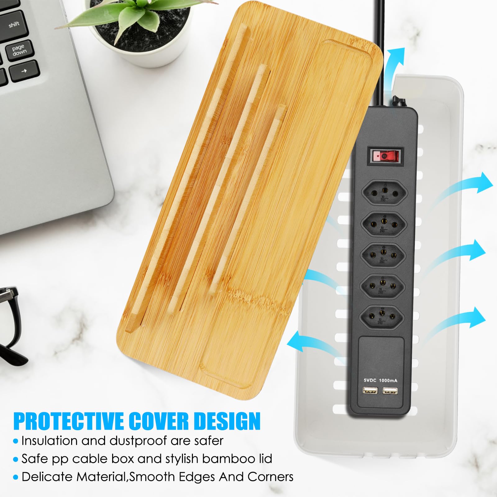 CRROEL Cable Tidy Box,Cable Management Box with Dual-purpose Lid for Phones/Tablets/Smartwatches/Book - Image 4
