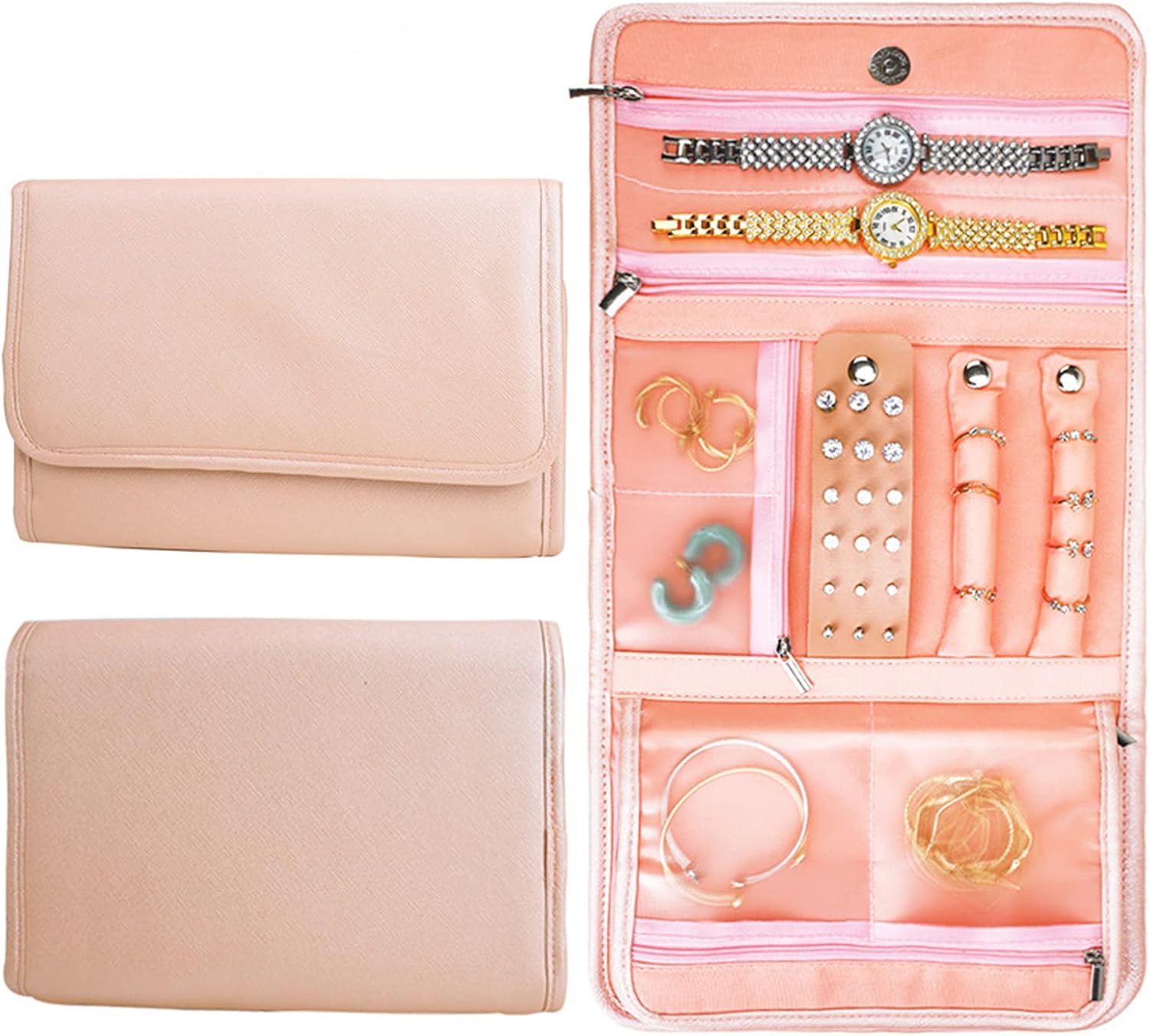 ChezMax Jewelry Travel Organizer Roll, Foldable Storage Case for Earrings Bracelets