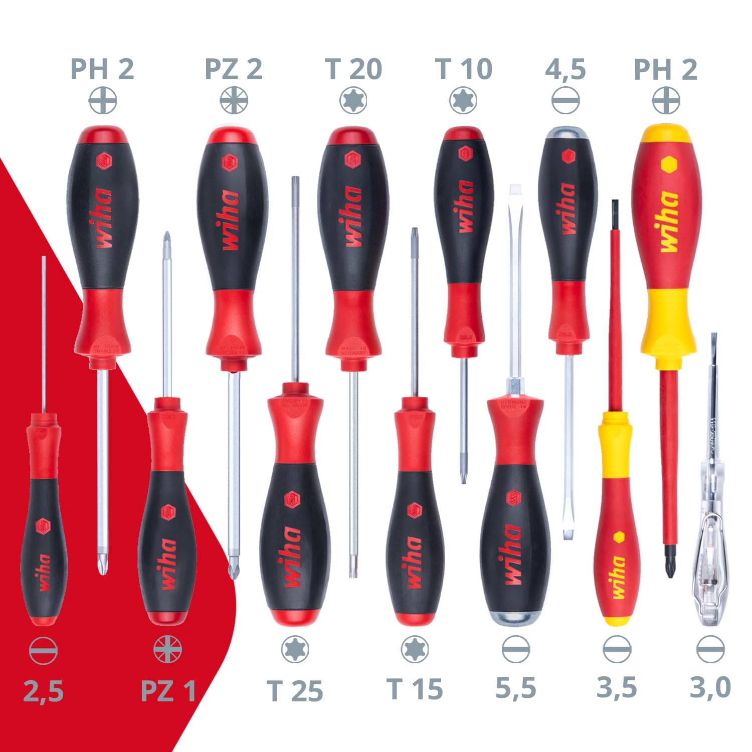 Wiha Schraubendreher Set 13-teilig I VDE geprüftes Werkzeug für Elektriker I mit Schlitz-, Kreuz- & Torx, Schlagkappe & Phasenprüfer, für Profis und Heimwerker (47176)