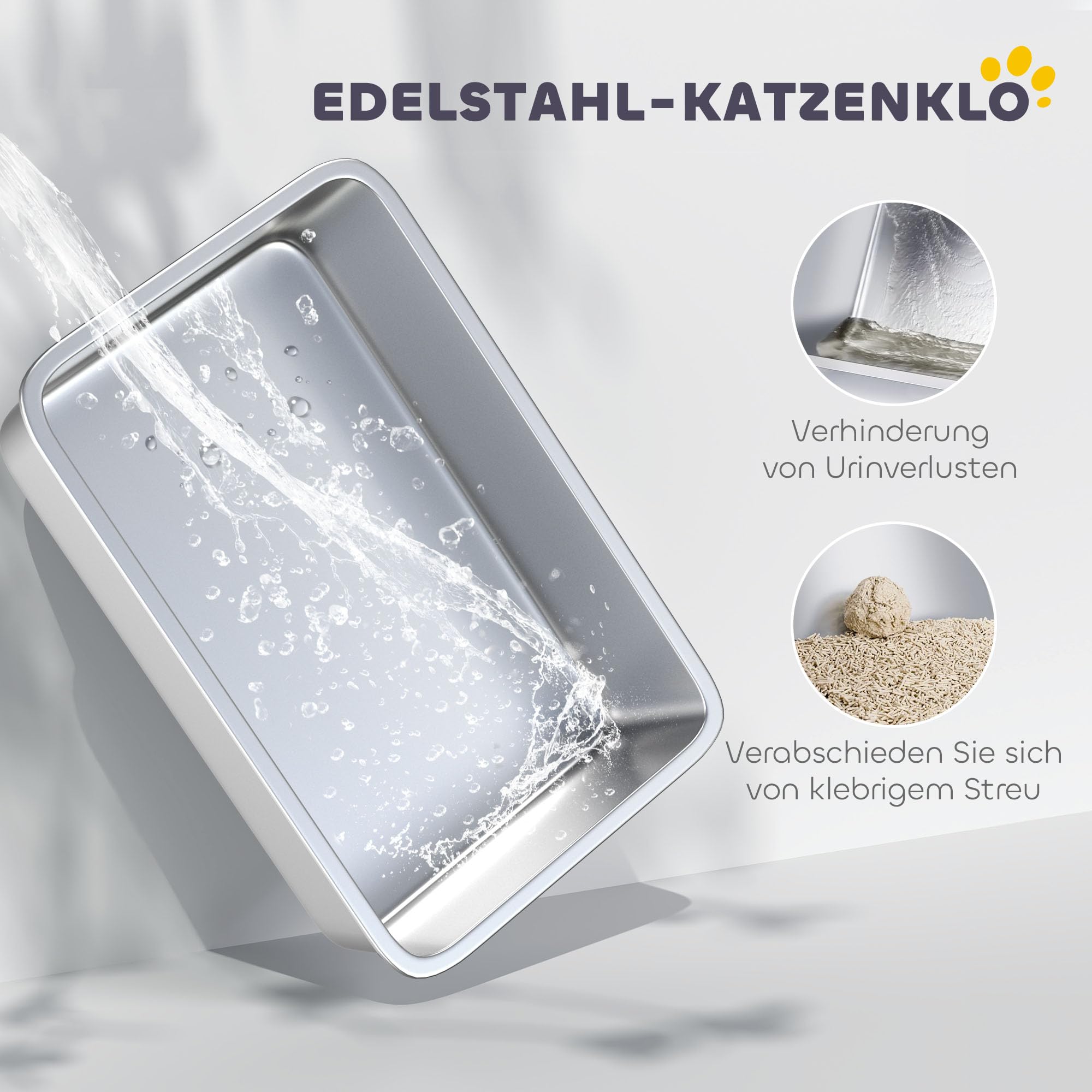Bandeja Sanitaria PawHut de Acero Inoxidable con Tapa, Bandeja Sanitaria con cubeta, Filtro de Arena Incorporado, Incluye recogedor de Arena, para Gatos Grandes, Gris | Inodoro para gatos de acero inoxidable con bañera, filtro difuso integrado, pala para