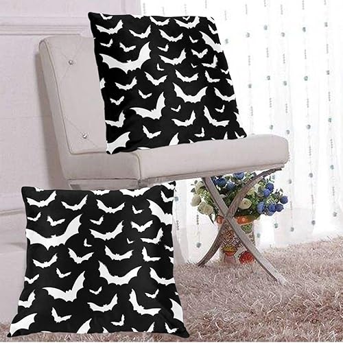 Miniatura 4 de Juego de 2 fundas de almohada de murciélagos de Halloween de 16 x 16 pulgadas, fundas de almohada decorativas de terciopelo suave para sofá, cama,