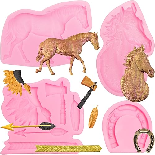 Moldes de silicona para fondant de herradura y caballo, hacha de espada, molde para hornear chocolate para decoración de pasteles, decoración de