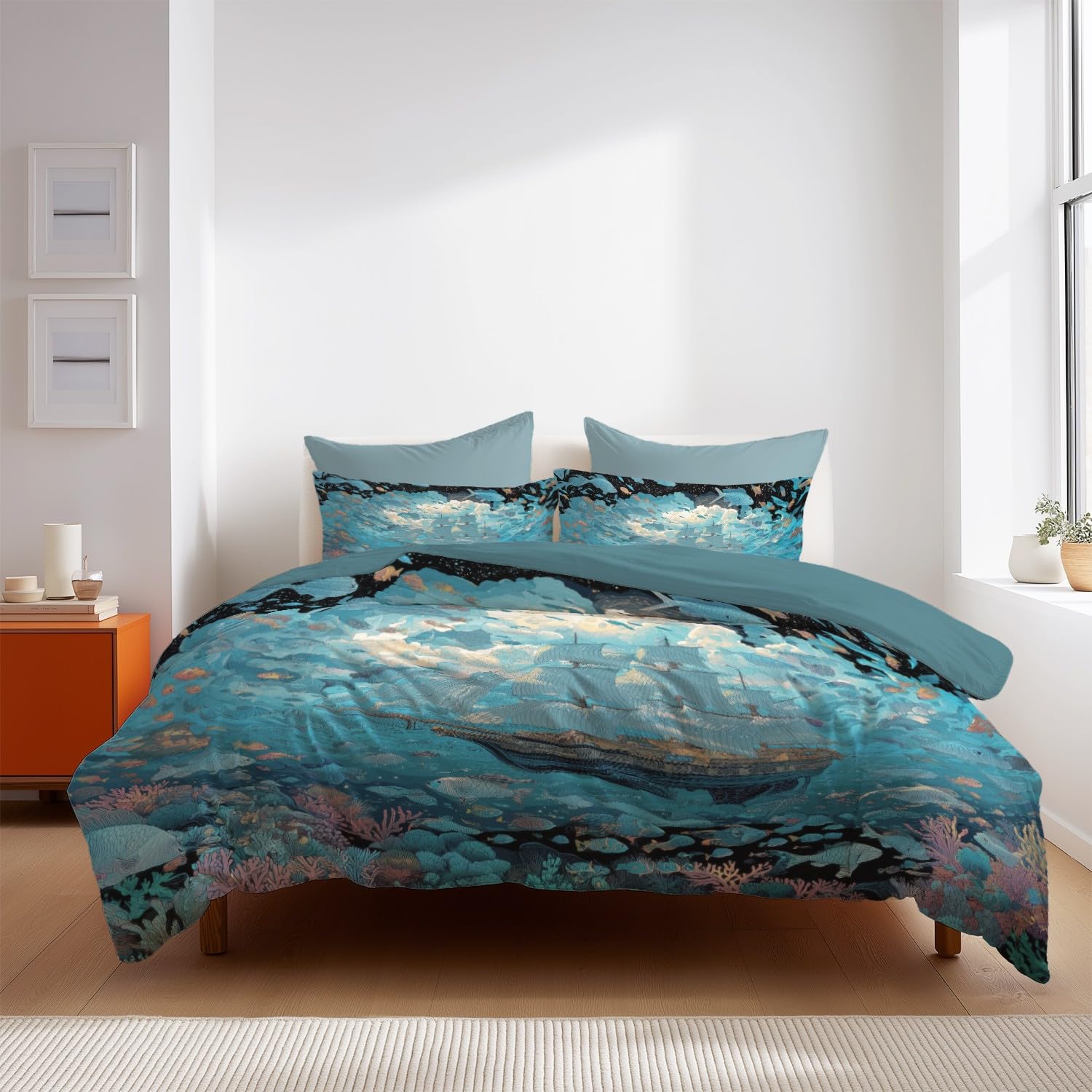 Zestaw pościeli, Anime Blue Zipper, Fantasy Ocean Candle Super Soft And Lovely Microfiber Bedding Bedding 3 Pieces, Duvet Cover 260x240cm And Covers