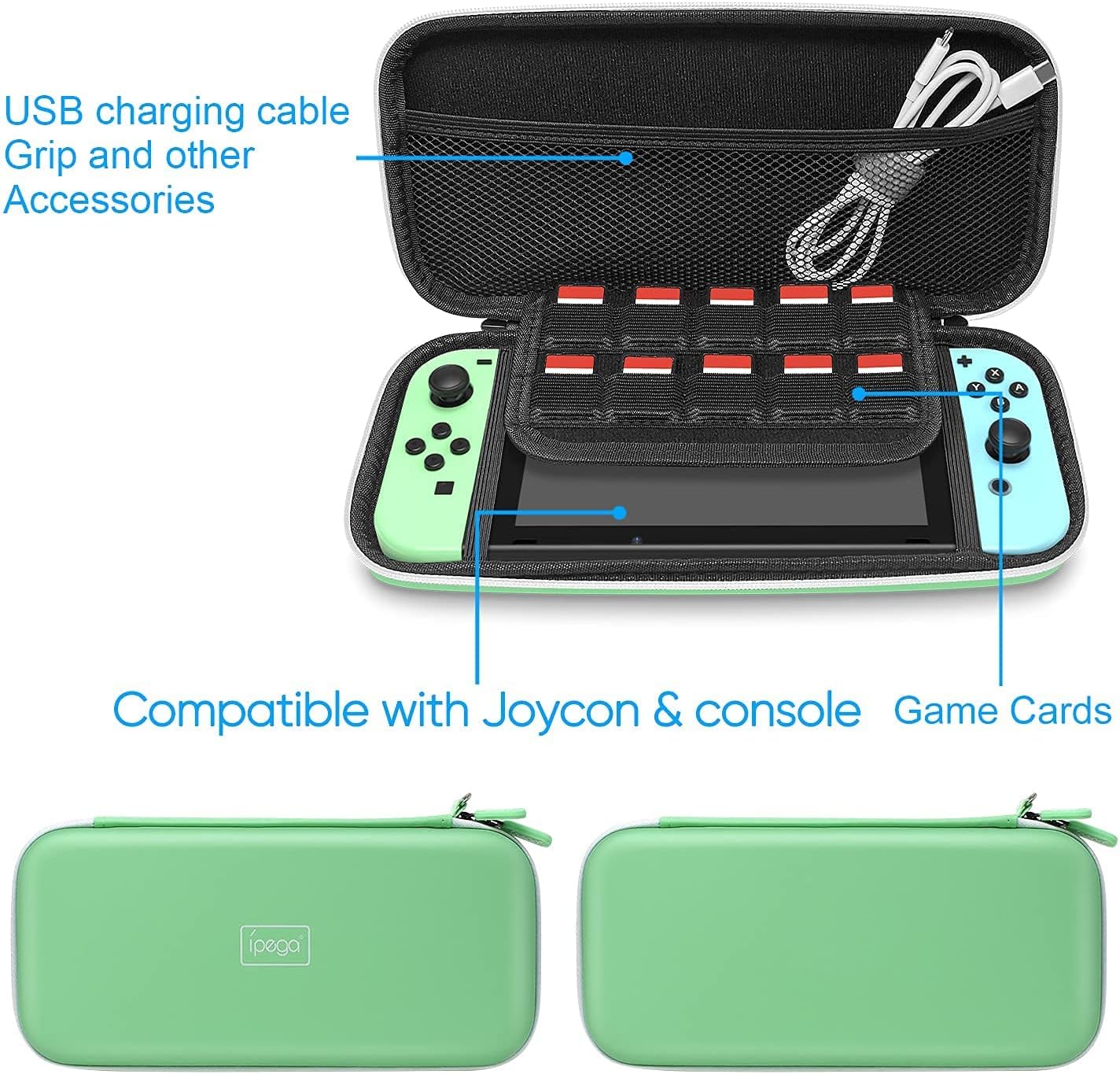 26 in 1 Accessories Bundle for Switch Animal Crossing, Accessories with Carrying Case, Screen Protector, Hand Grips, Steering Wheels, Silicone Case for Joycon, Game Card Case, Type-C Cable, Thumb Caps