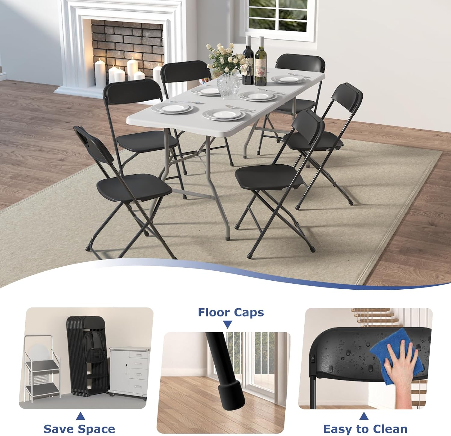 24 Pack Black Folding Chairs, Plastic Folding Chairs Outdoor Indoor, 350lb Capacity,Portable Event Chair, Lightweight Folding Chair,for Events Office Wedding Party Rental Picnic Patio
