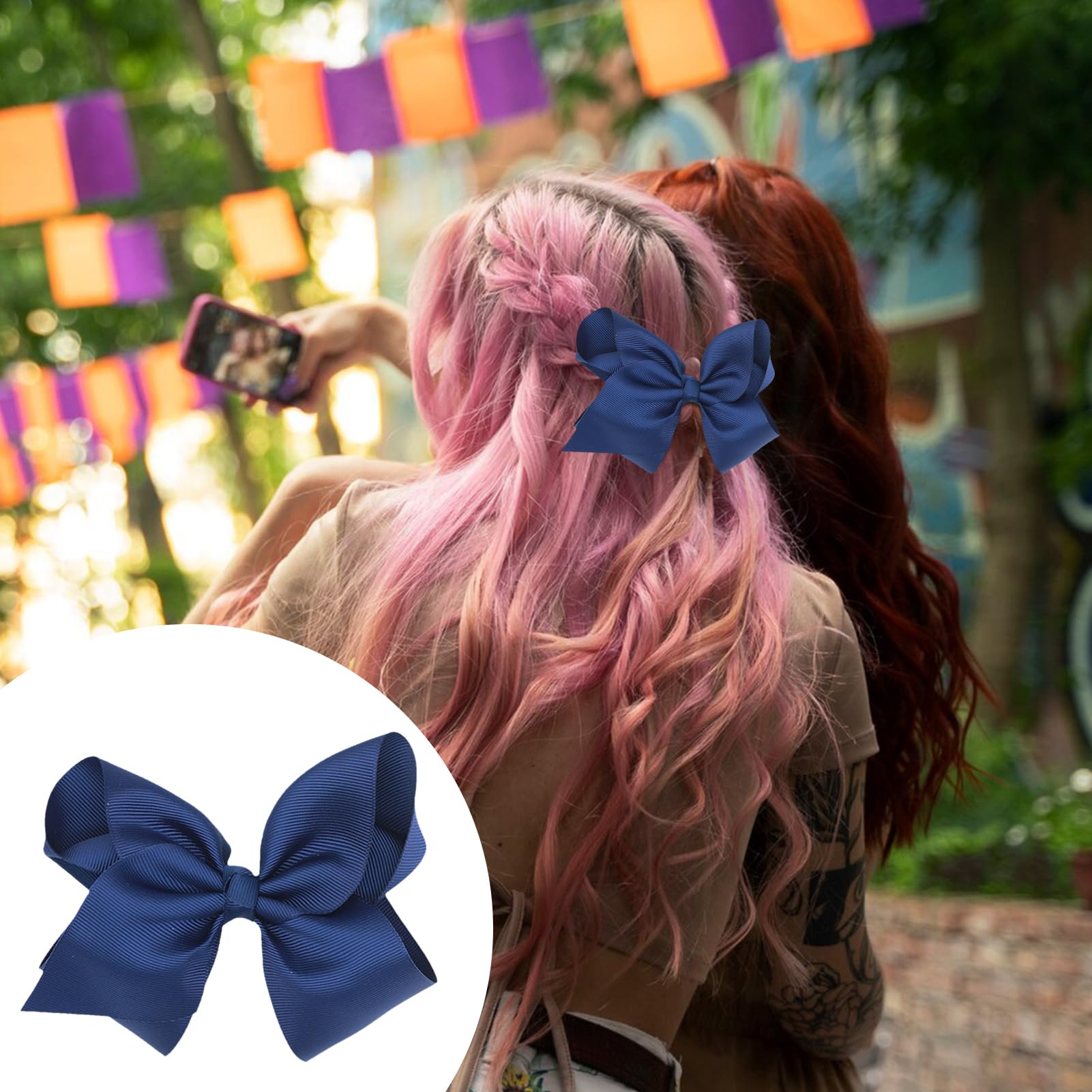 4 Pcs Navy Blue Hair Bows For Girls Women Blue Bow Hair Clip French Solid Color Bowknot Soft Satin Silky Hairpin Bows Simple Hair Fastener Accessories Ponytail Holders for Toddler Teens Girls - Image 4