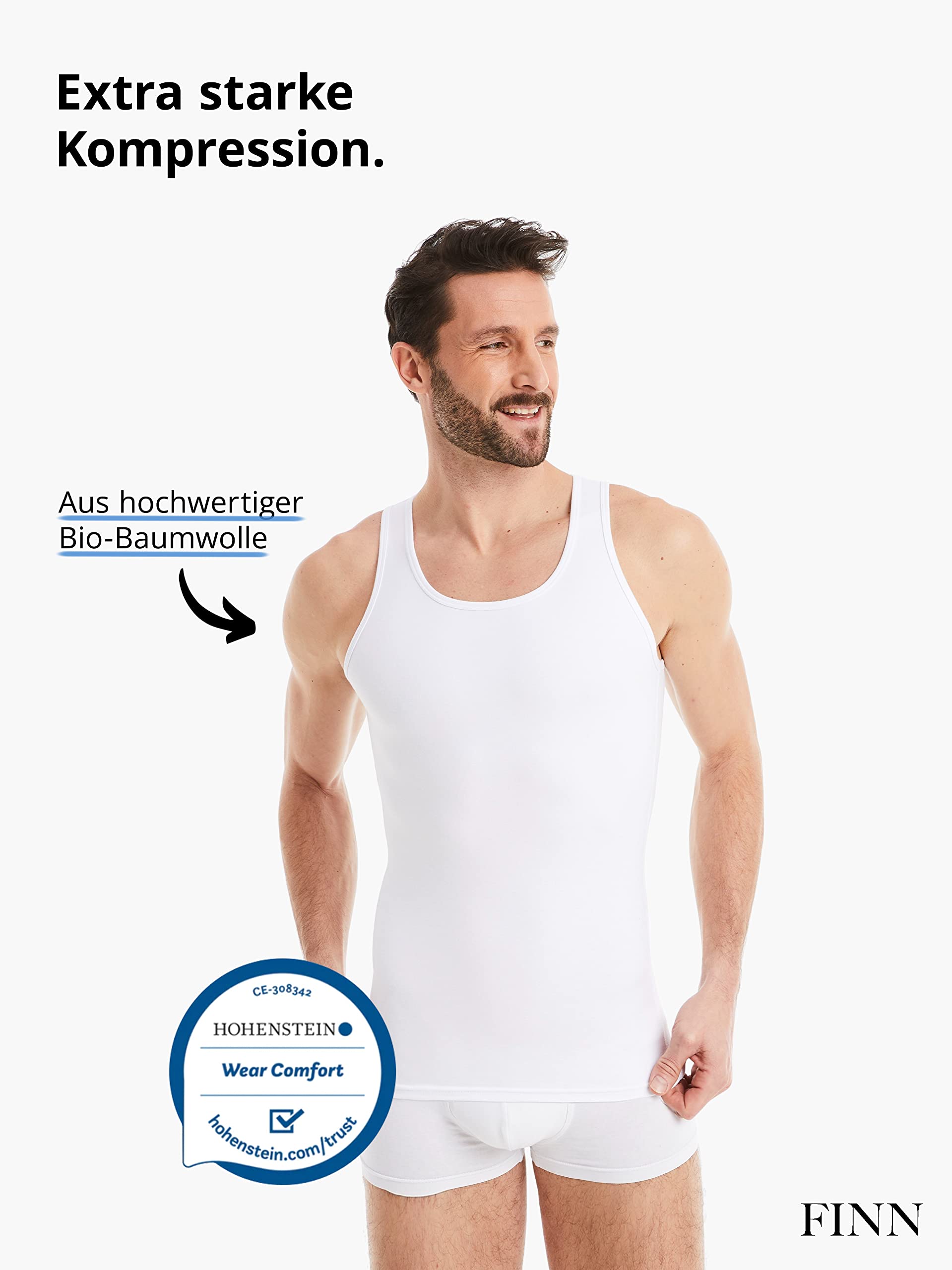 FINN Shapewear Herren Kompressionsshirt – Bauch-Weg Unterhemd & Body-Shaper Männer – Ärmelloses Tank-Top aus Baumwolle für flacheren Bauch und bessere Haltung