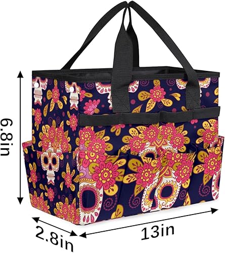 Miniatura 3 de Skulls Flowers Garden Tool Tote Bag for Women Men Gardening Tool Storage Bags with 10 Pockets Standable Garden Home Tool Kits Organizer for Indoor