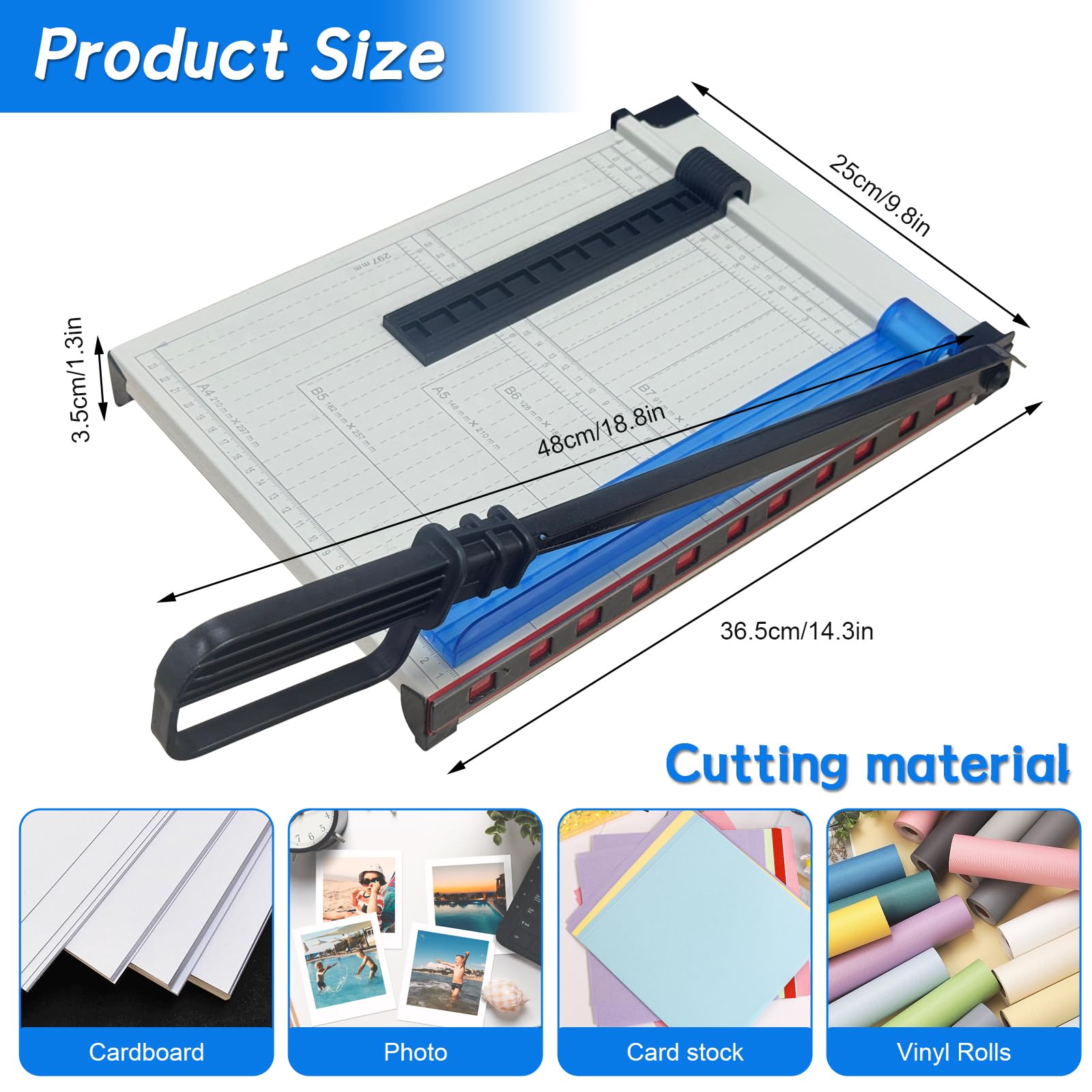 Papierschneider A4 Hebelschneider Schneidemaschine Papier Metall Multifunktional Papierschneidemaschine für Papier Etiketten Pappe Karten Fotos A4 Paper Cutter Machine