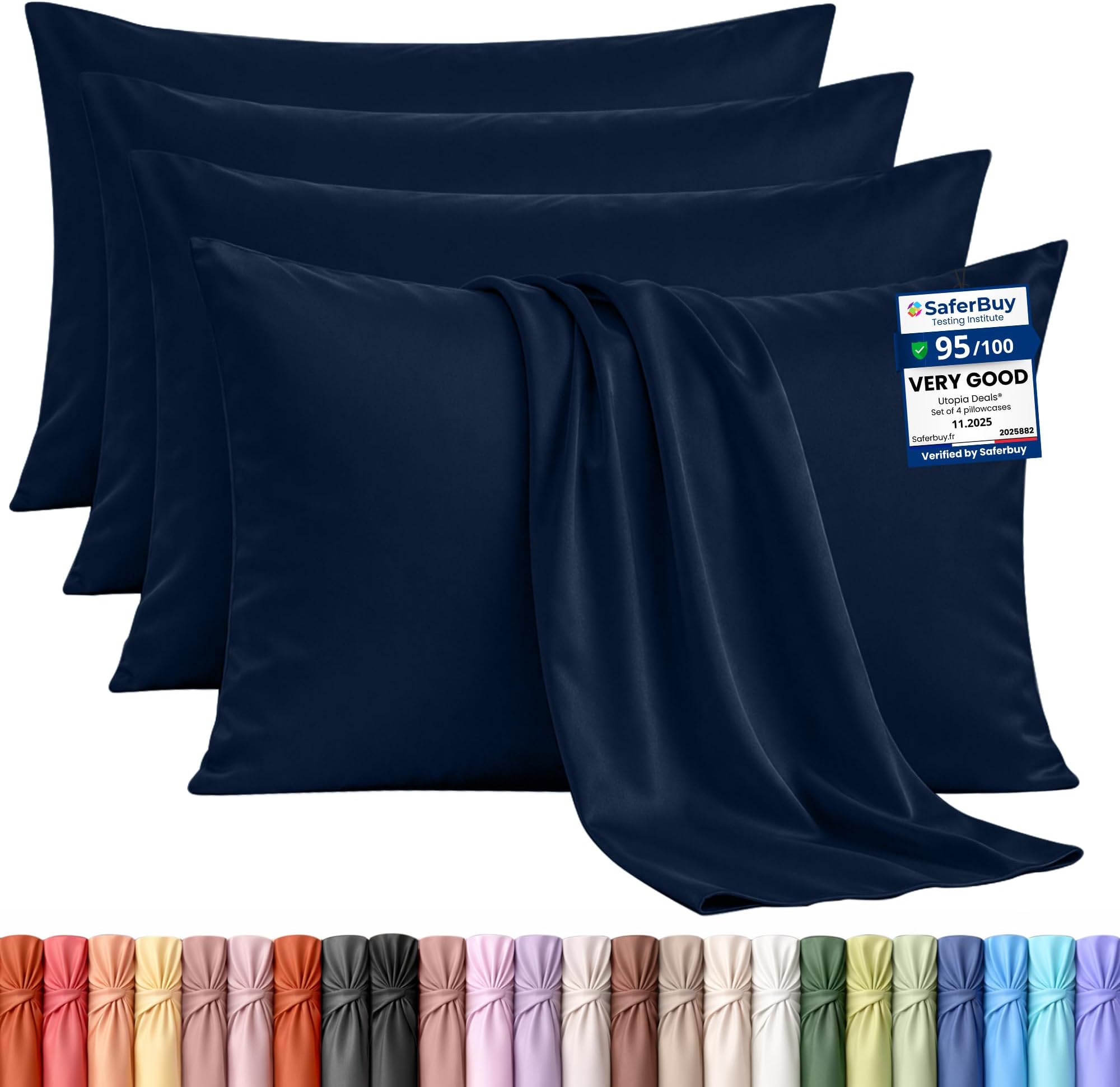 Utopia Bedding - 4 Pack Pillow Cases - OEKO-TEX - Standard Size 50x75 cm - 100% Brushed Microfiber Pillowcases with Envelope Closure, pillows not included - Wrinkle, Fade, & Stain Resistant - Navy