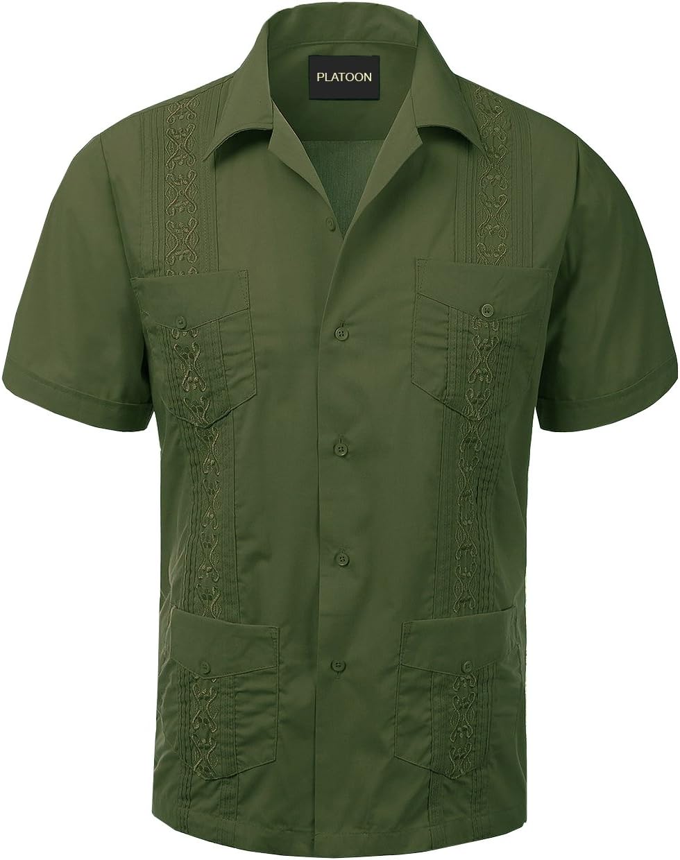 Platoon Guayabera Short Sleeve Mens Cuban Shirt Wedding Cigar Beach Bartender