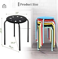 Vista 3 de COSTWAY Paquete de 6 taburetes redondos apilables de plástico, 17.5 pulgadas de altura, taburetes de decoración de aula escolar con marco de metal