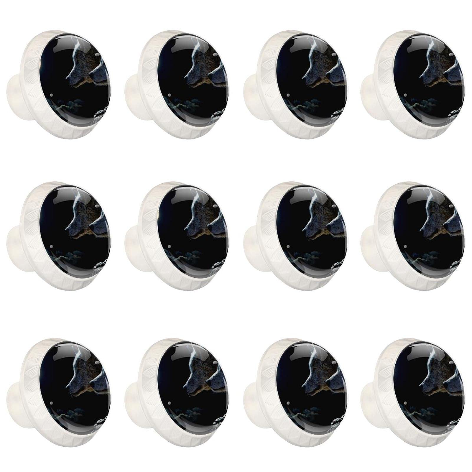 Boutons d'armoires de cuisine ronds motif loup bleu marine lot de 12 pièces pour tiroir