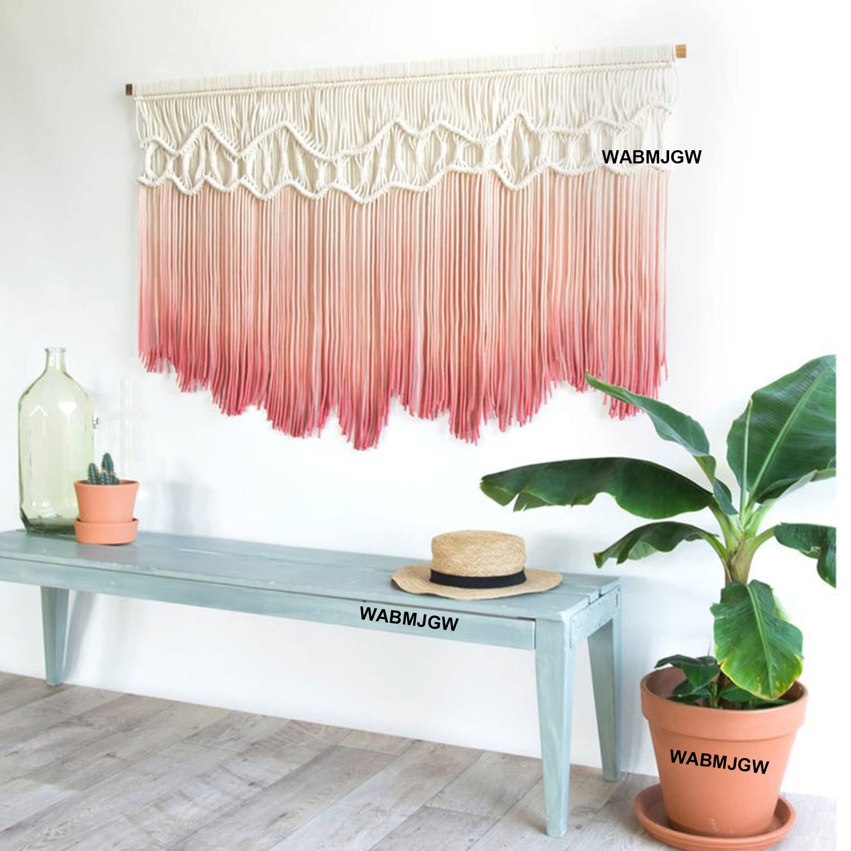 Handgemachte Makramee Wandbehang Tapisserie Großer böhmischer Treibholz-Dekor, 100% Baumwolle Seilgefärbte Makramee-Wandteppiche Home Kunst Hintergrund Wanddekoration,Pink-142 x 80 cm