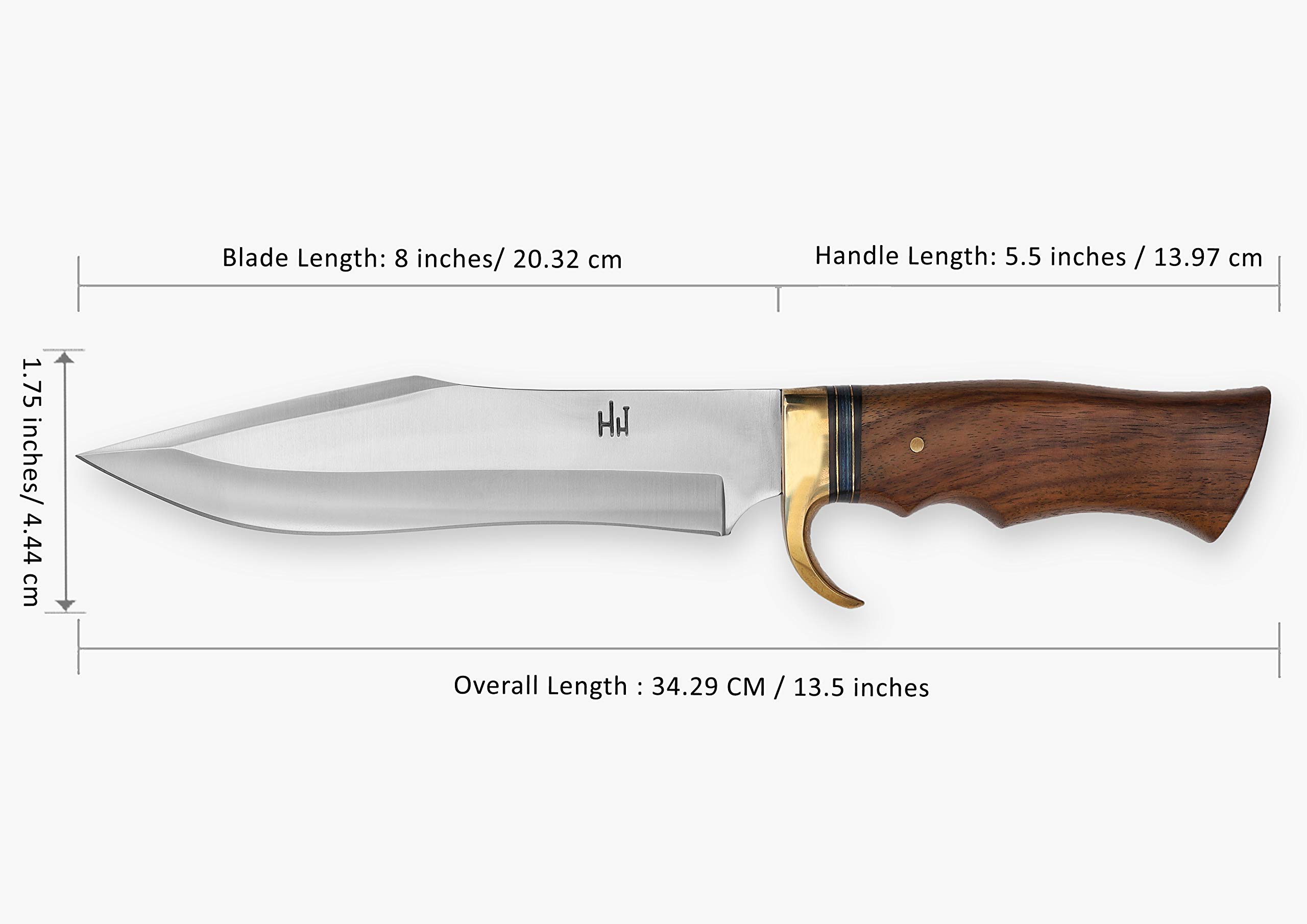 Hobby Hut HH-340 Coltello da Caccia con Fodero, 34,29 cm Coltello Bushcraft in Acciaio 420C, Coltello a Lama Fissa, Manico in Legno di Noce Progettato per la Caccia e Il Campeggio