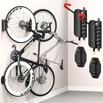 Swivel Bike Wall Mount Bike Rack Garage Organizer, Vertical Bike Hanger for Bicycle Rotating Wall Rack, Easy Installation with Wheel Hook 2 PACK