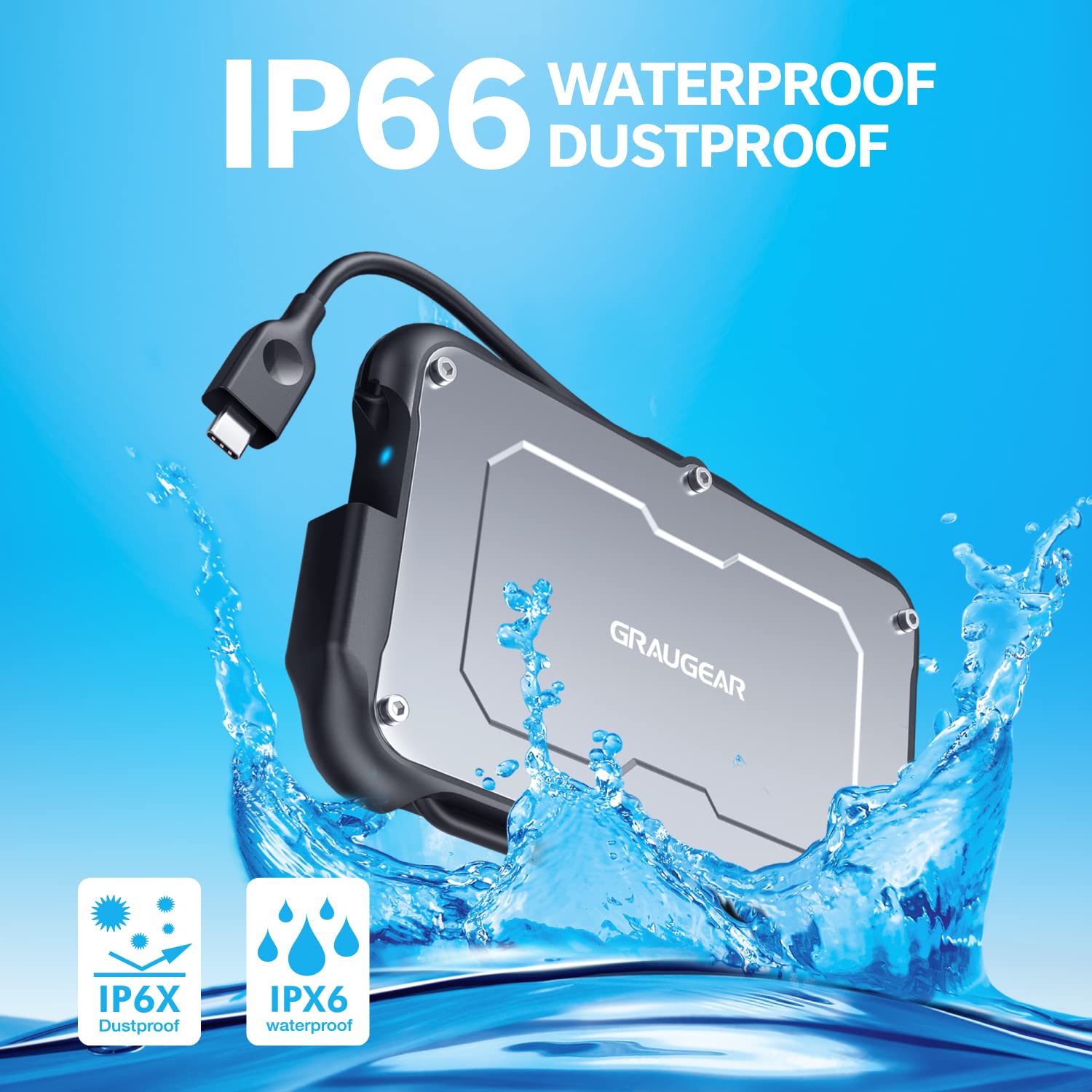 Custodia Esterna Per SSD/HDD 2,5" USB-C 3.2 Gen2 - Resistente Agli Spruzzi, Da 10Gbps, Marca GRAUGEAR - Foto 5