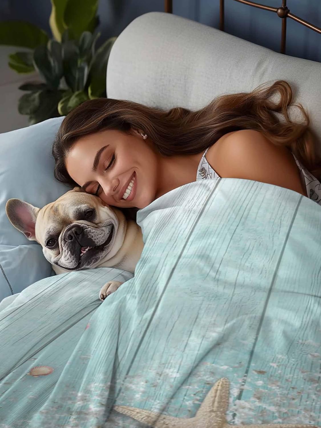 Top Sheet Full Bedding Flat Sheet Only, Summer Beach Sea Star Shell Microfiber Bed Sheets Soft Breathable Bedding Flat Sheets, Green Farm Woodcut Hotel Luxury Top Sheets