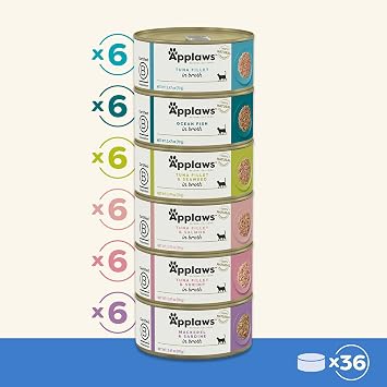 Applaws Fish Variety in Broth Wet Cat Food, 6-Flavor 36-Pack 2.47 oz Cans | 100% Natural, High Quality Ingredients, High Protein, No Artificial Additives, Limited Ingredients
