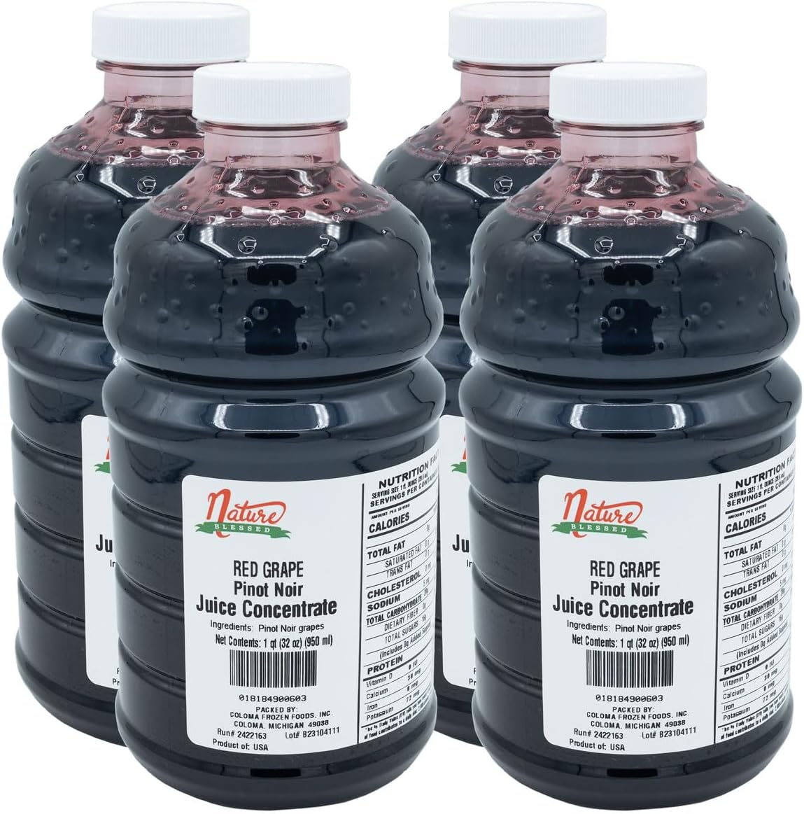 Nature Blessed 100% Pure Pinot Noir Red Grape Fruit Juice Concentrate - 4 Quarts (4/32 fl oz bottles), Excellent for Home Vintners or Brewers, All Natural