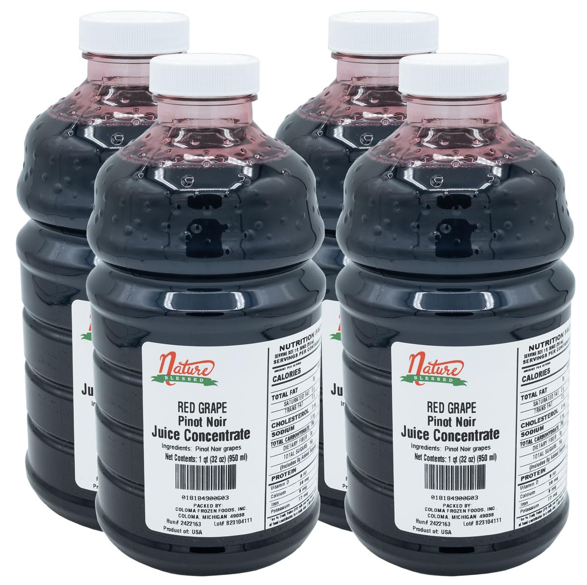 Nature Blessed 100% Pure Pinot Noir Red Grape Fruit Juice Concentrate - 4 Quarts (4/32 fl oz bottles), Excellent for Home Vintners or Brewers, All Natural