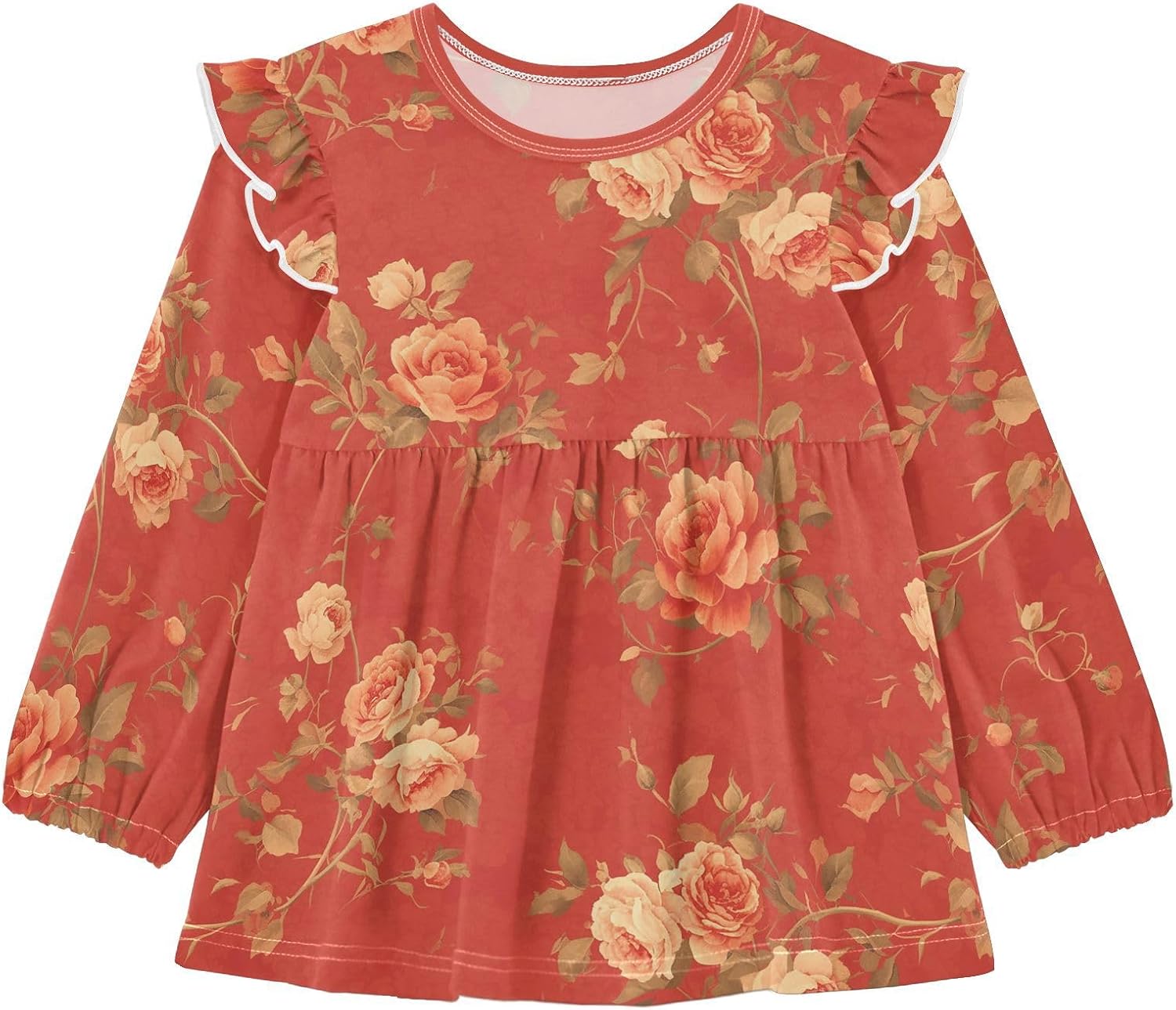 visesunny Toddler Clothes for Girls Vintage Peony Petal Flower Long Sleeve Fall Shirts Cotton Top with Ruffle Collar