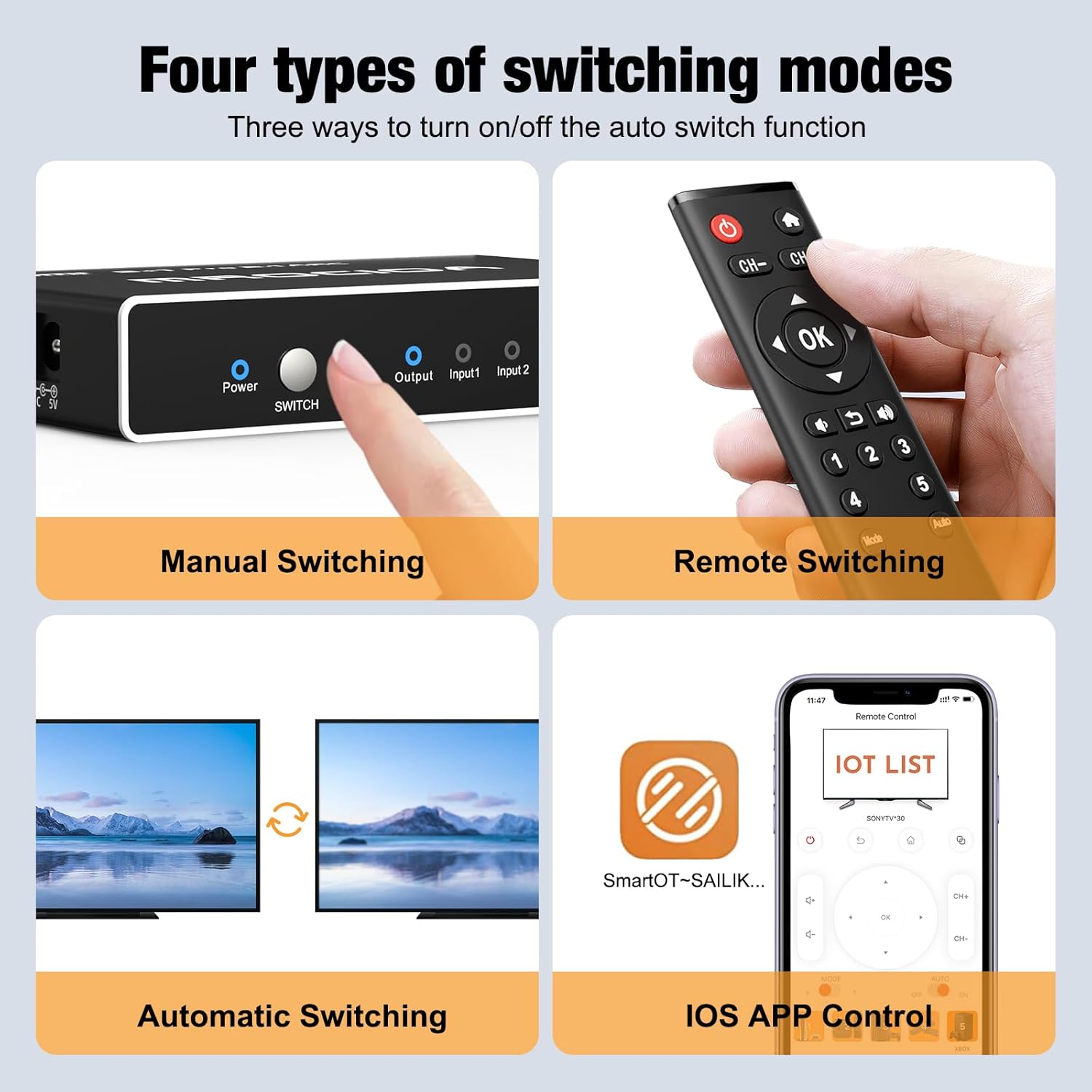 Mrocioa 8K HDMI 2.1 Switch 5 in 1 Out with Universal Remote/iOS App, HDMI Switch 4K 120Hz, Support ARC, Res Adjust, HDCP2.3, HDR, ALLM/VRR, CEC, Dolby, for PS5, Xbox Series X, Applt TV, Fire TV etc.