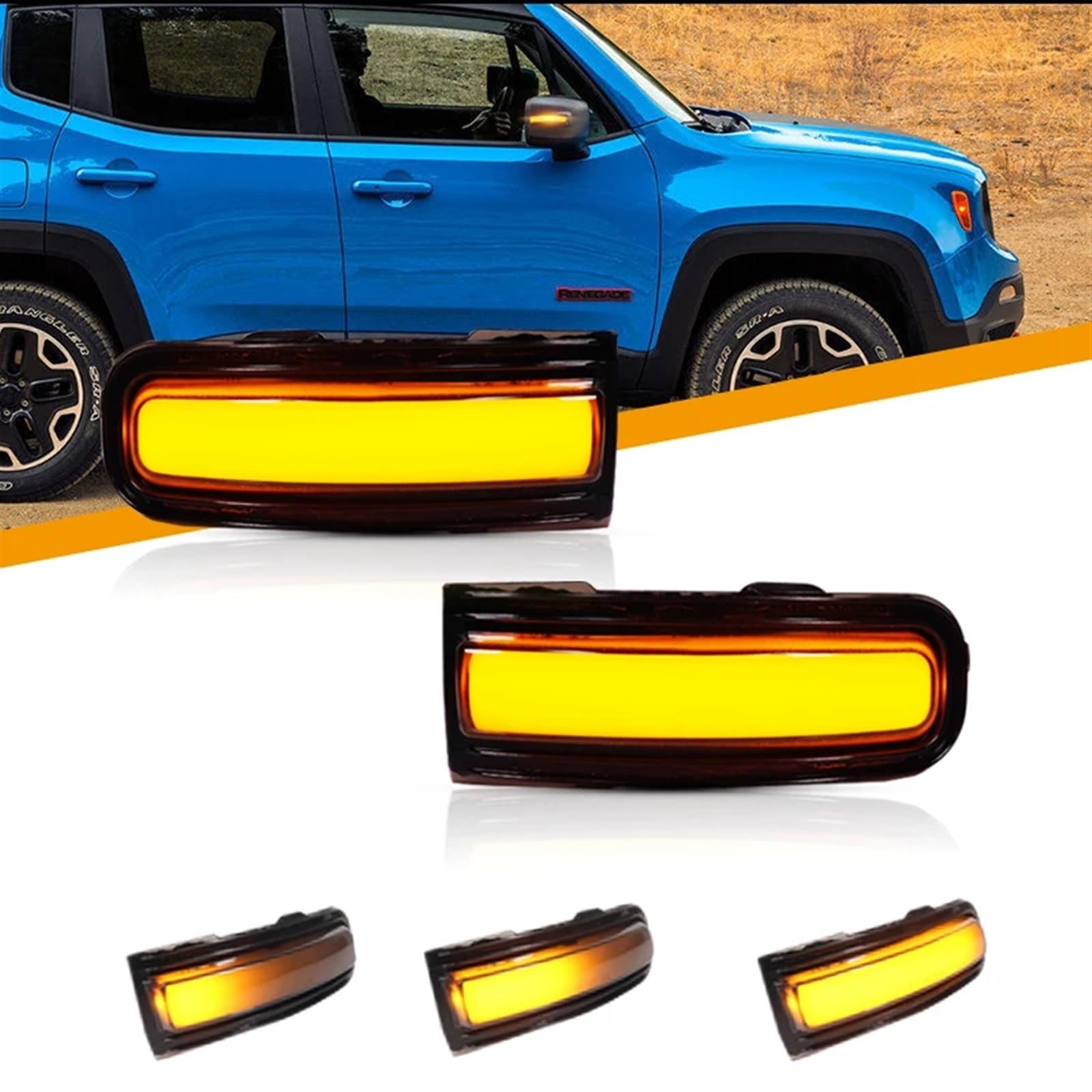 FFOCCO Intermitentes Dinamicos LED Para Jeep Para Renega 2015-2022 Ámbar Amarillo Secuencial Flash Espejo Retrovisor Señal Giro Intermitente Montaje Luz 12V