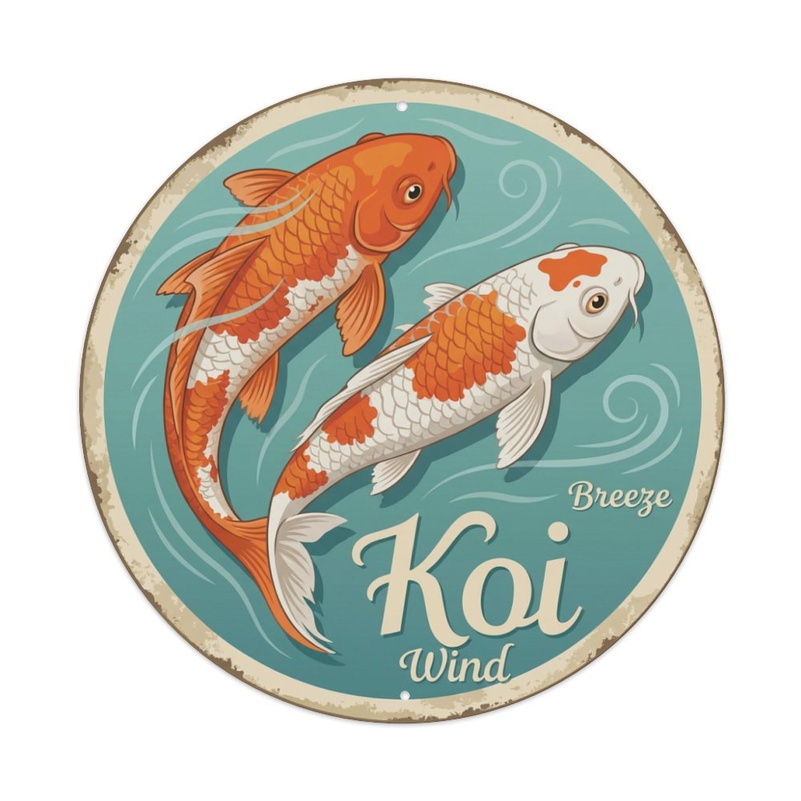 Koi Fish Breeze Wind Waters Gentle Flow Airy Light Metal Tin Sign