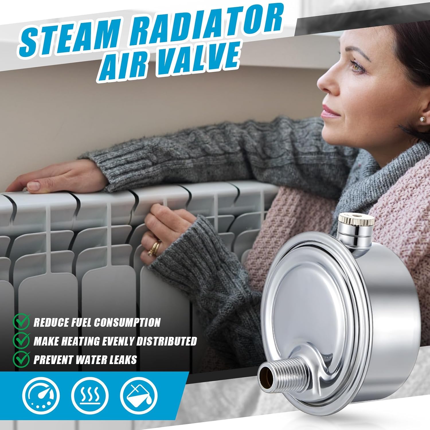 Gisafai 6 Pack Steam Radiator Air Valve #6 1/8" Steam Air Vent Angle Mount Heat Regulator Valve Chrome Plated Copper Vent for Winter Radiator Parts