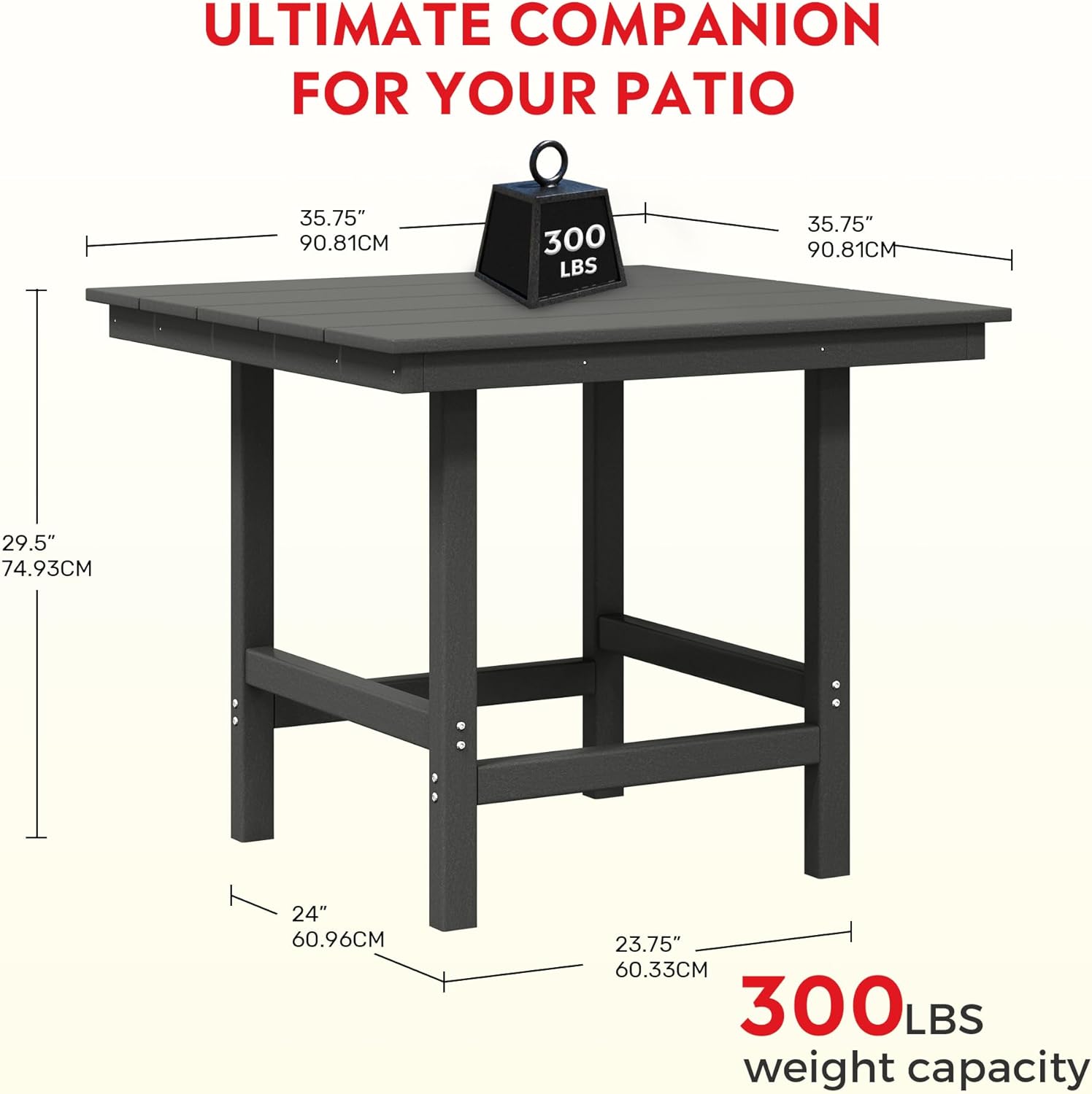 Costaelm Outdoor Patio Table, Outdoor Dining Table for 4, Weather Resistant Square Patio Table with Umbrella Hole for Garden, Poolside, Porch, Gray