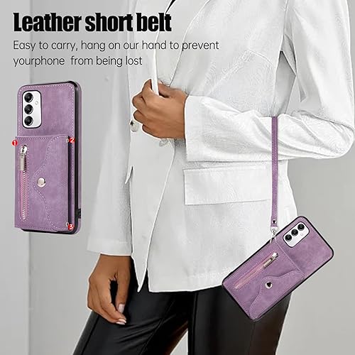 Miniatura 5 de Funda para teléfono Samsung Galaxy A14M14 5G con protector de pantalla de vidrio templado y correa cruzada para la muñeca, cordón para el hombro,