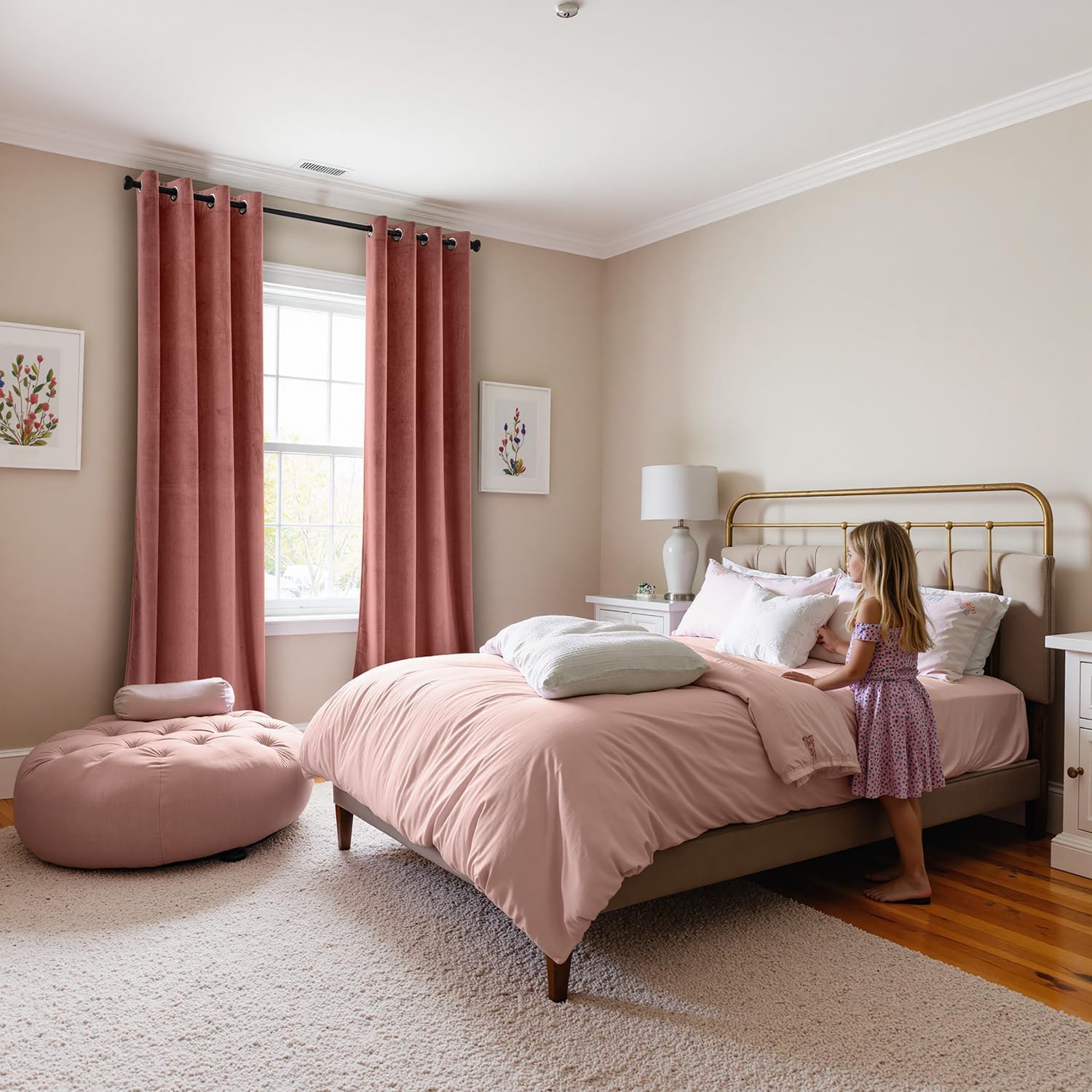 MIULEE Cortinas Terciopelo Rosa Viejo Salon Modernas 2 Piezas, Elegante Cortinas de Terciopelo Suave Semiopacas con Ojales, Cortina Termicas Aislantes Frio Anti Luz Invierno Ventana Cortina Dormitorio