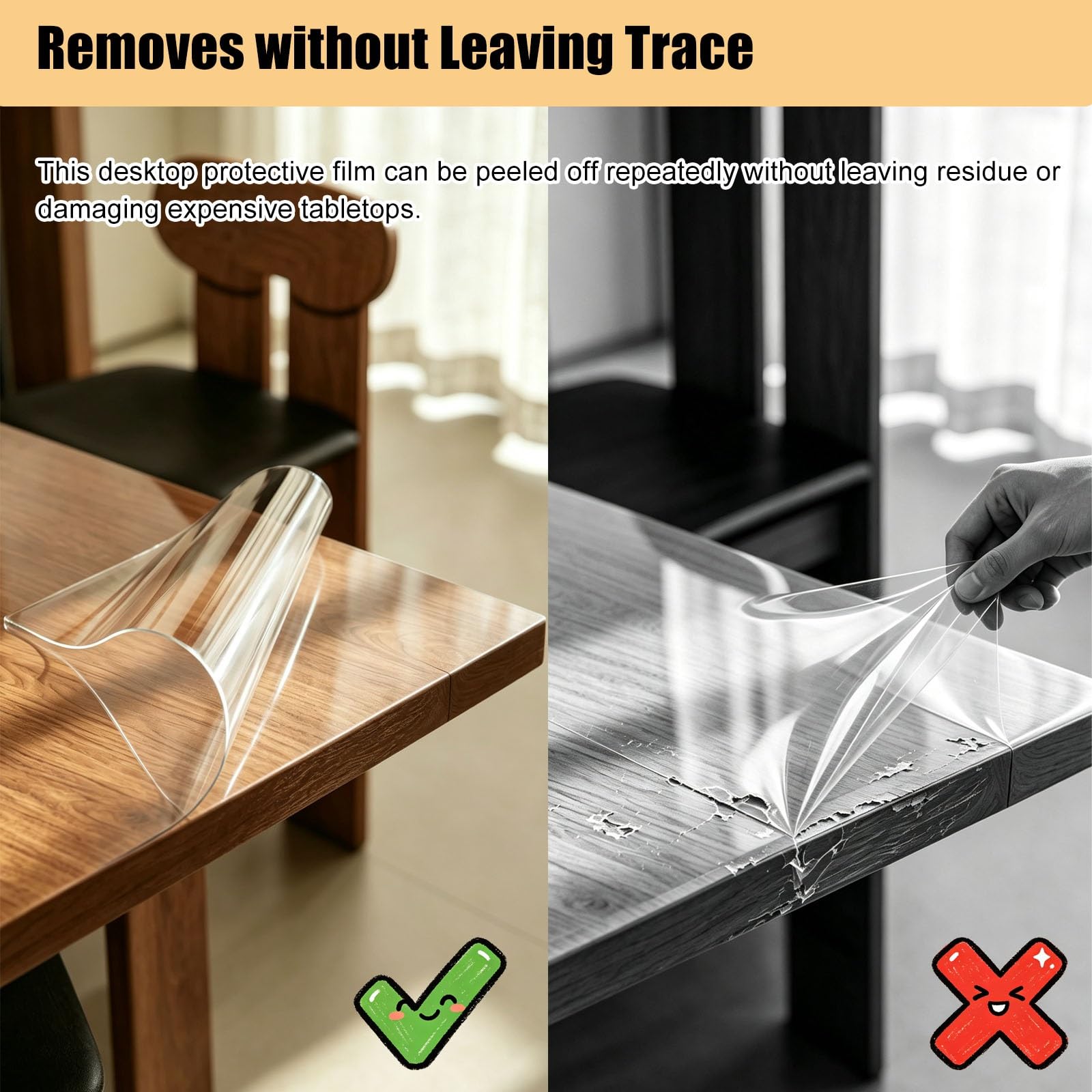 Pellicola Protettiva Trasparente per Tavoli Protezione per Superficie della Scrivania, Pellicola Protettiva per Piano del Tavolo | Dimensioni personalizzate, larghezza 70 - 170 cm, per tavolo in legno da ufficio o casa(36x90in/91.4x228.6cm)