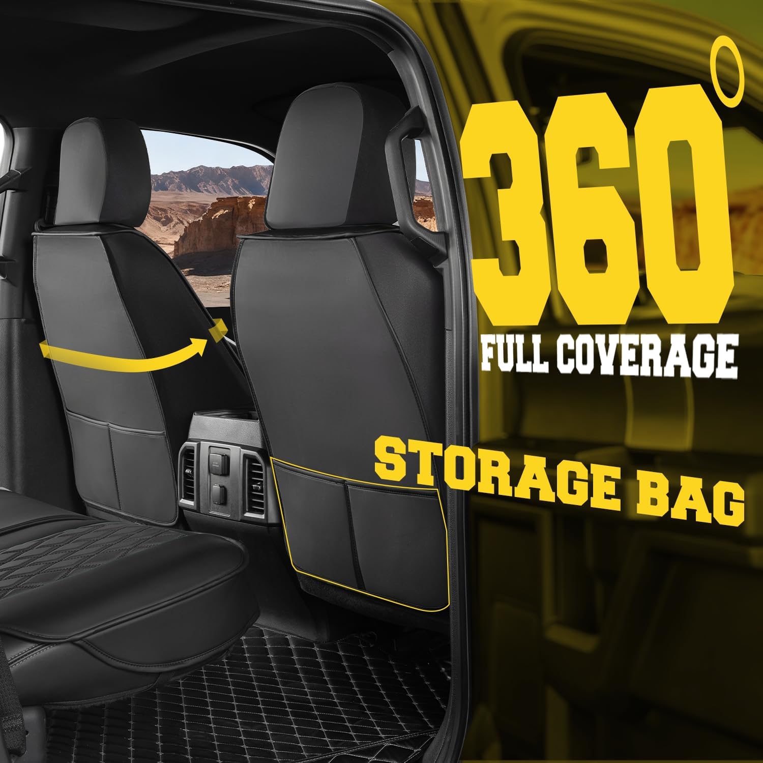 LINGVIDO Truck Seat Covers for 2009-2025 Ford F150 SuperCrew and 2017-2025 F250 F350 F450 Super Duty Crew Cab, Waterproof Faux Leather Front Seat Covers for Trucks, Black