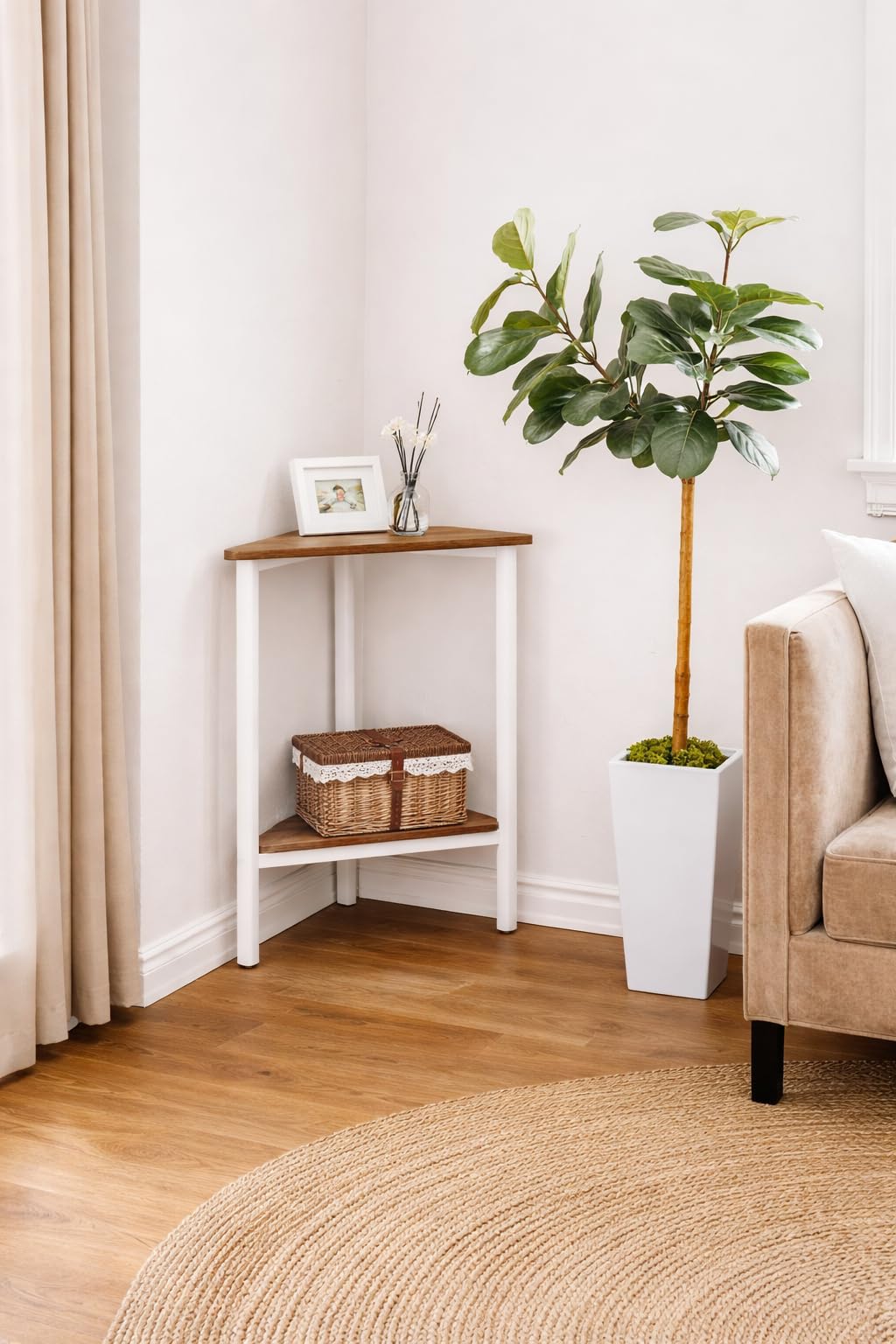 582130 Decorative Triangle Corner Table for Small Spaces - Corner Tables for Living Room - Triangle End Table - Corner Nightstand - Corner Side Table - Corner Side Table - White-image-34